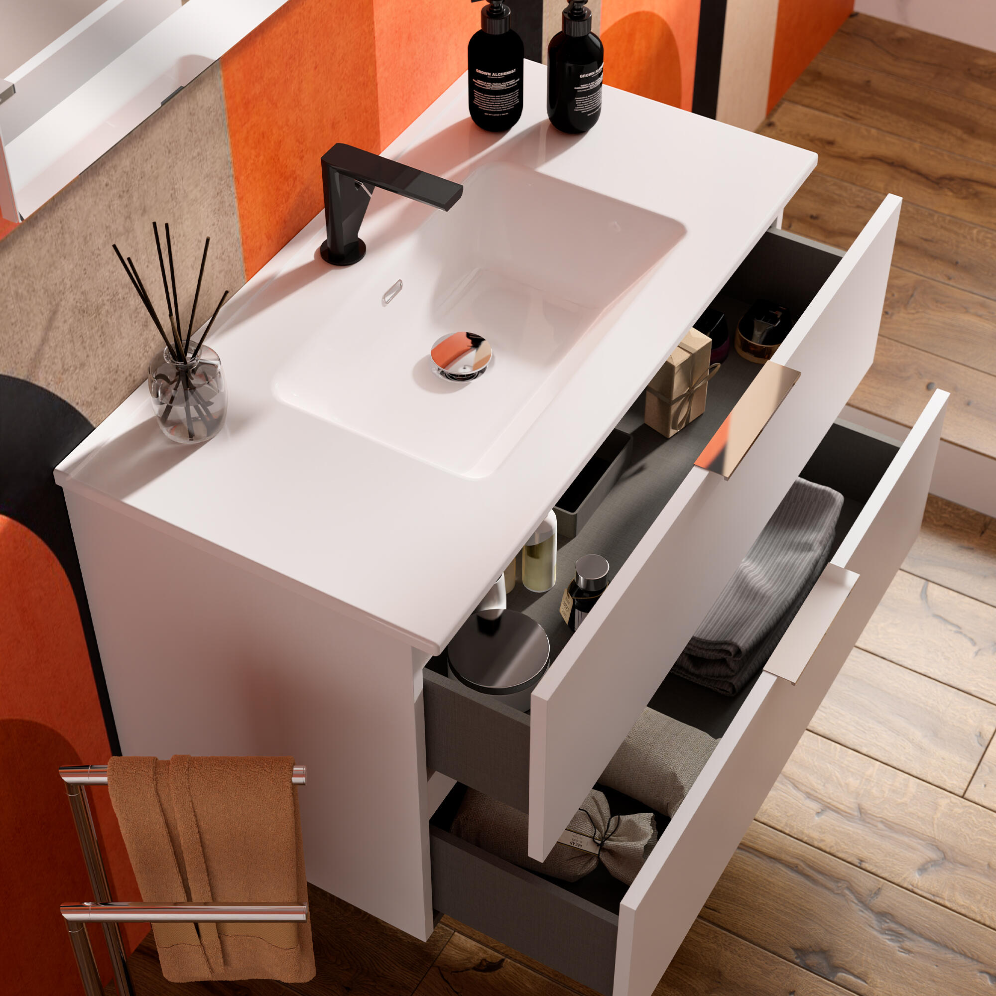 Lavabo a incasso rettangolare vasca centrale Jnka L 91 x H 18 x P 46.5 cm in ceramica bianco lucido - 7