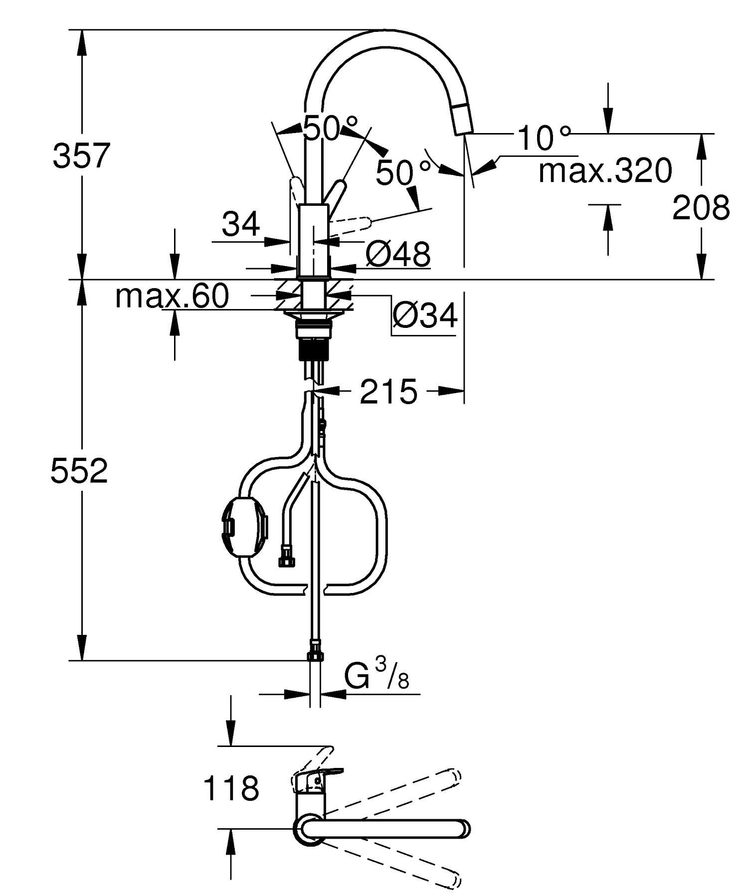 Mitigeur de cuisine avec douchette chrome, GROHE, Start Clova haut - QuickFix - 4