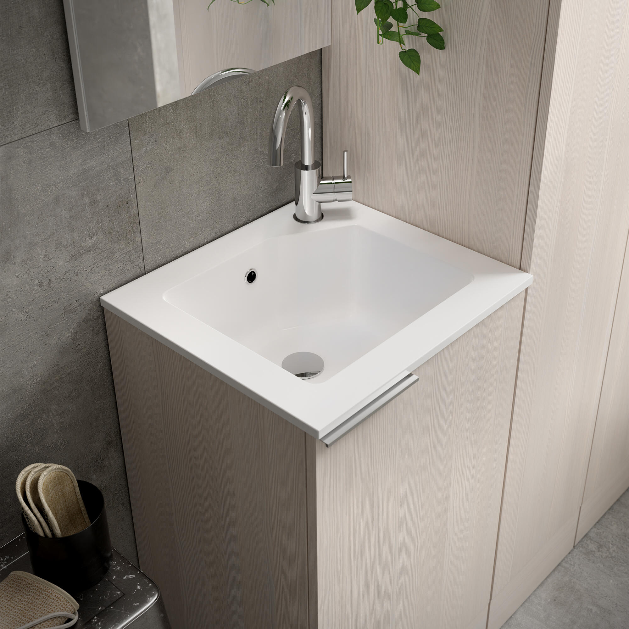 Mobile lavanderia Jnka 1 anta in truciolare legno larice bianco P 45 x L 50 x H 89 cm - 2
