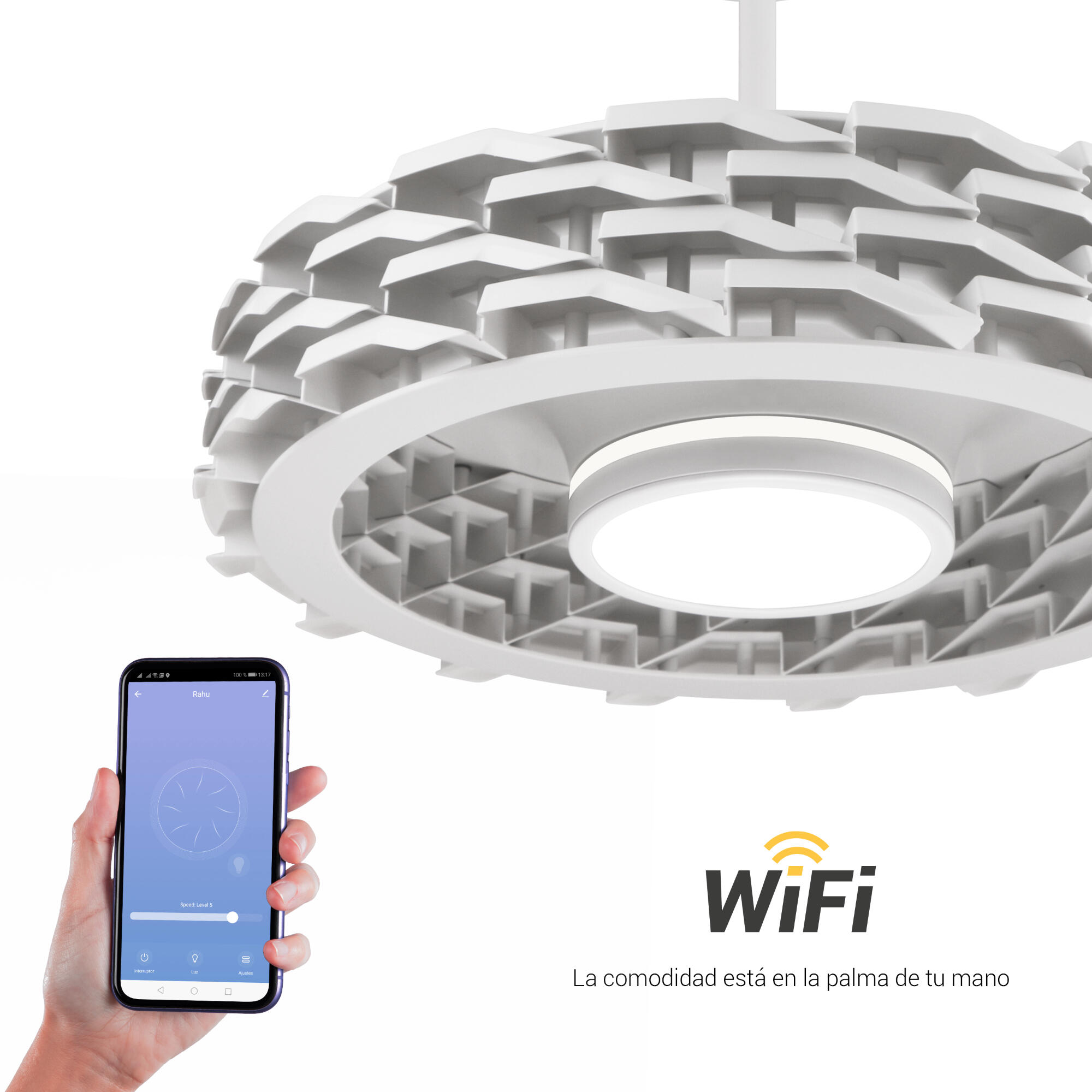 Ventilador de techo con luz silencioso DC 58W con mando ø73 cm Rubik SULION blanco luz CCT 0 aspas retráctiles tipo lámpara| 6 velocidades| autorregulable| recomendado de 20 a 40m² - 12