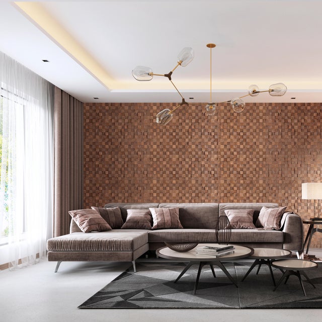 Revestimiento de pared efecto 3D MADERA Quadro mini color castaño 380x380x6mm