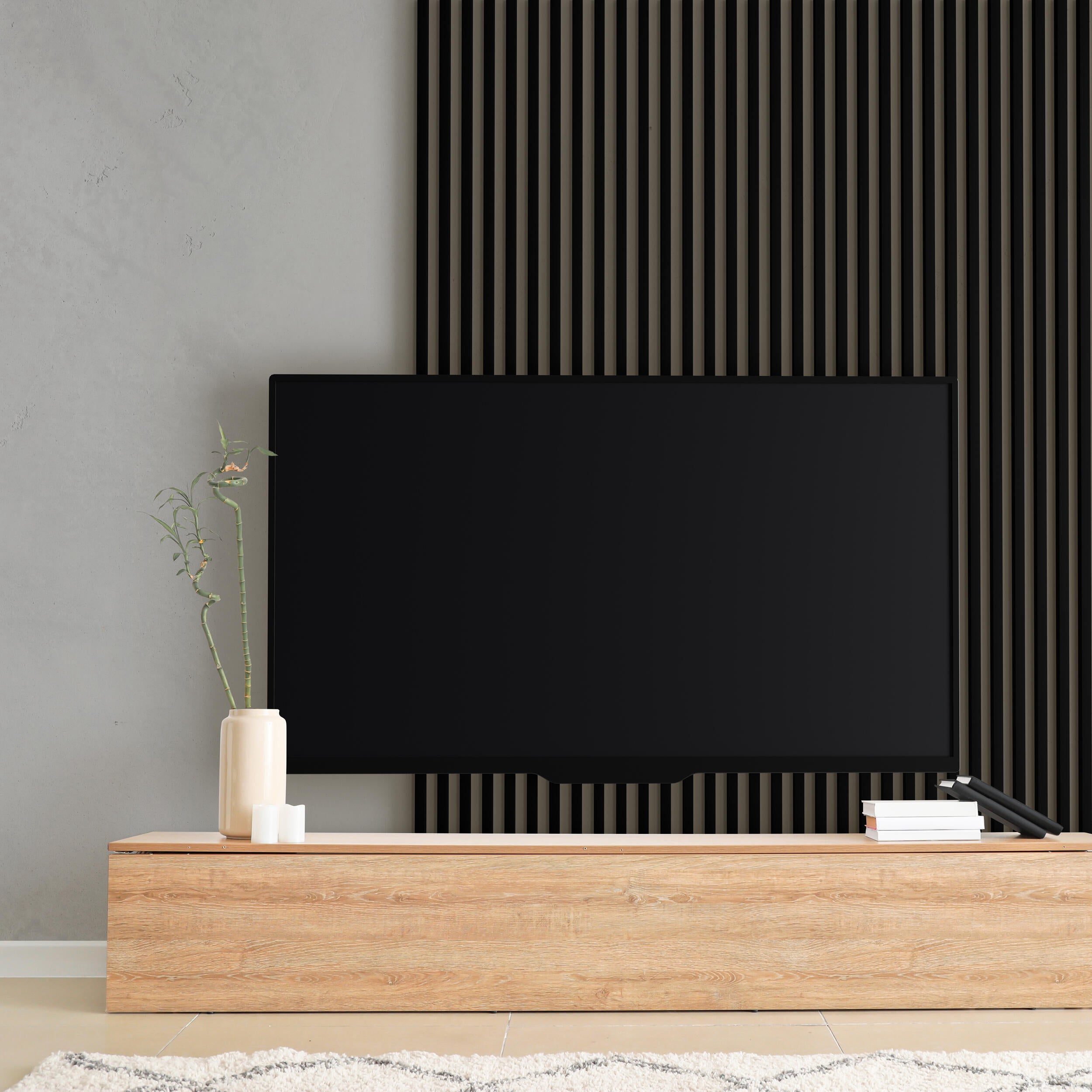 Pack de 3 listones de revestimiento de pared palillería efecto 3D de MDF negro de 265x2,2cm - 2