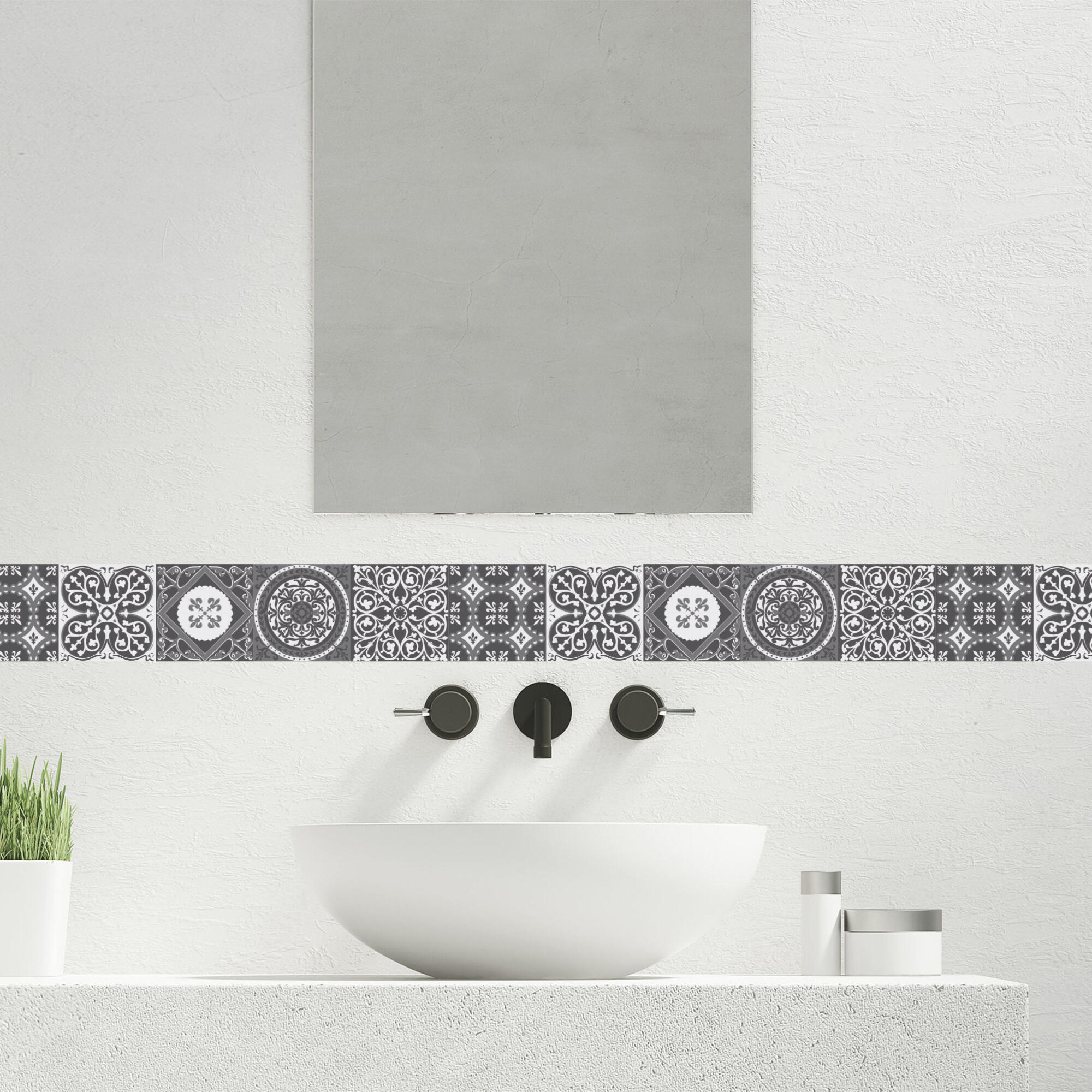 Cenefa adhesiva azulejos gris / plata 10 cm