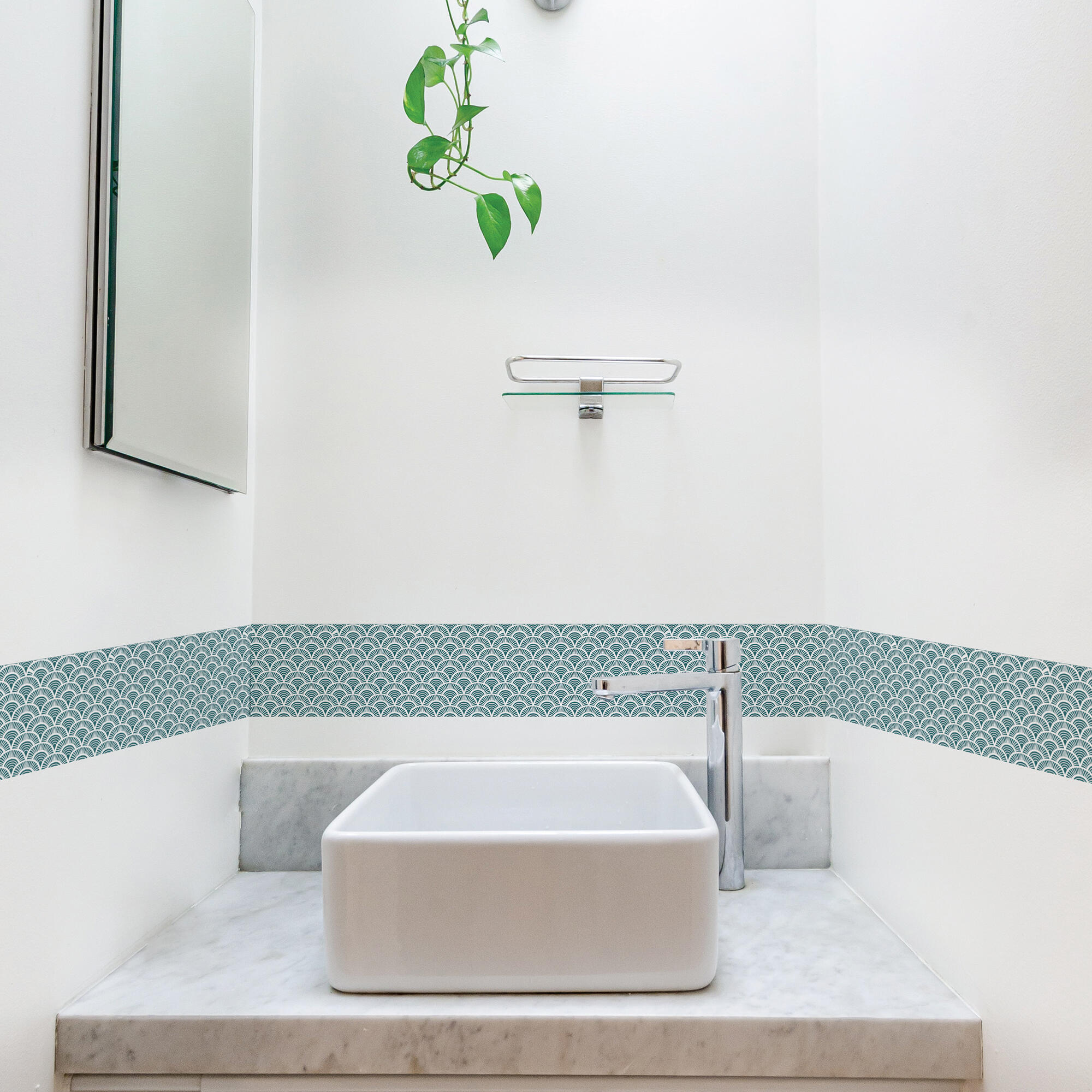 Cenefa adhesiva pvc lavable geométrico myoshi azul 10 cm x 3 m