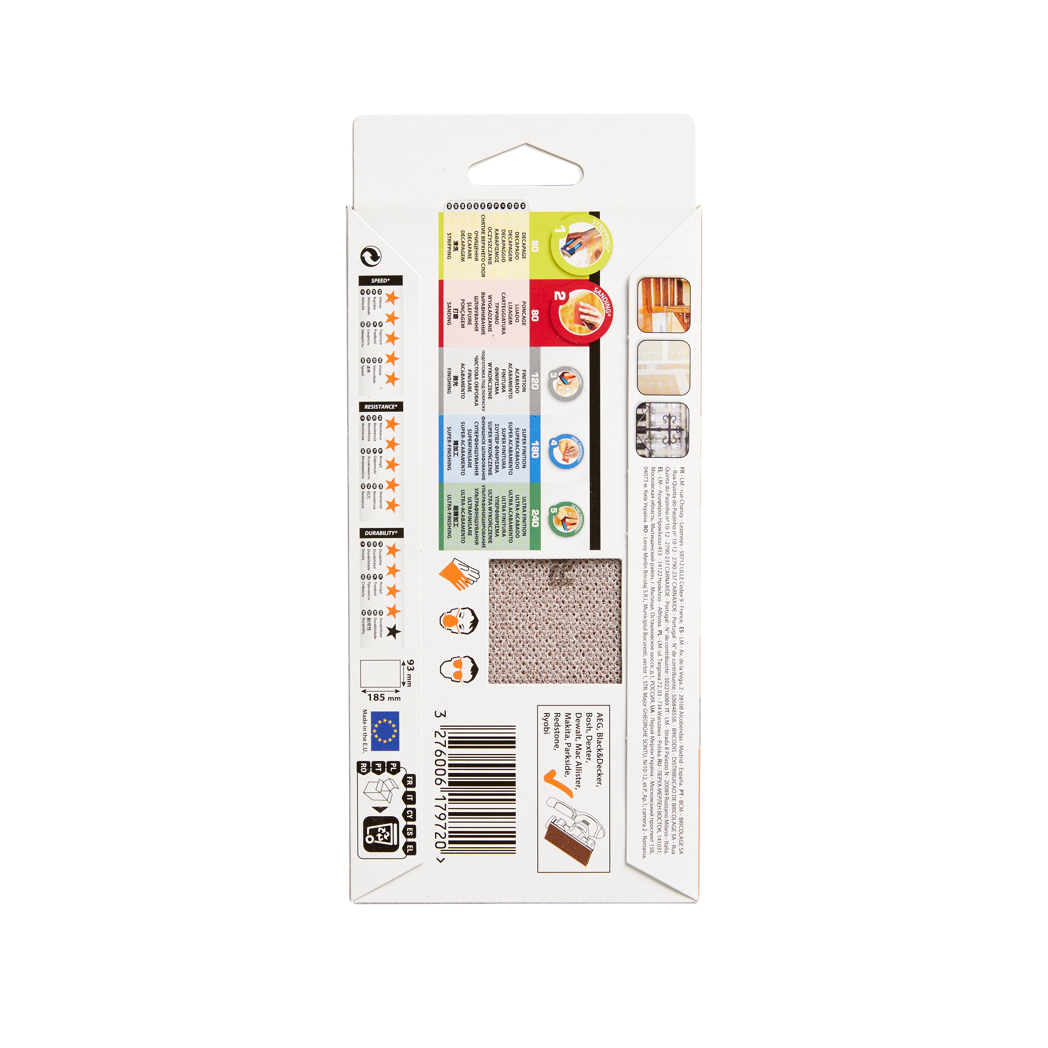 Lot de 3 papiers abrasifs feuille, DEXTER PRO, l.93 x L.185 mm grain 80 - 3