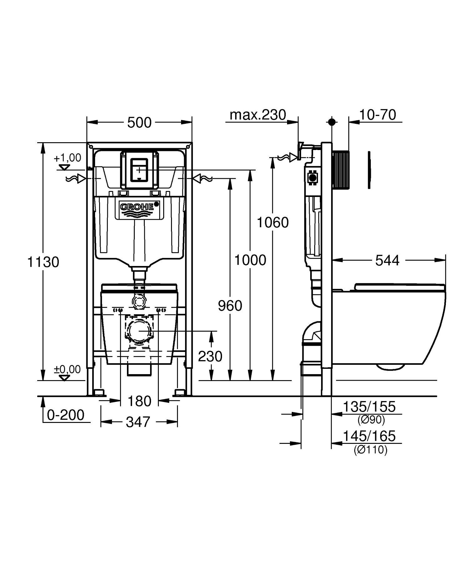 Pack sanita suspensa branco com placa cromado Grohe Clova Square - 5