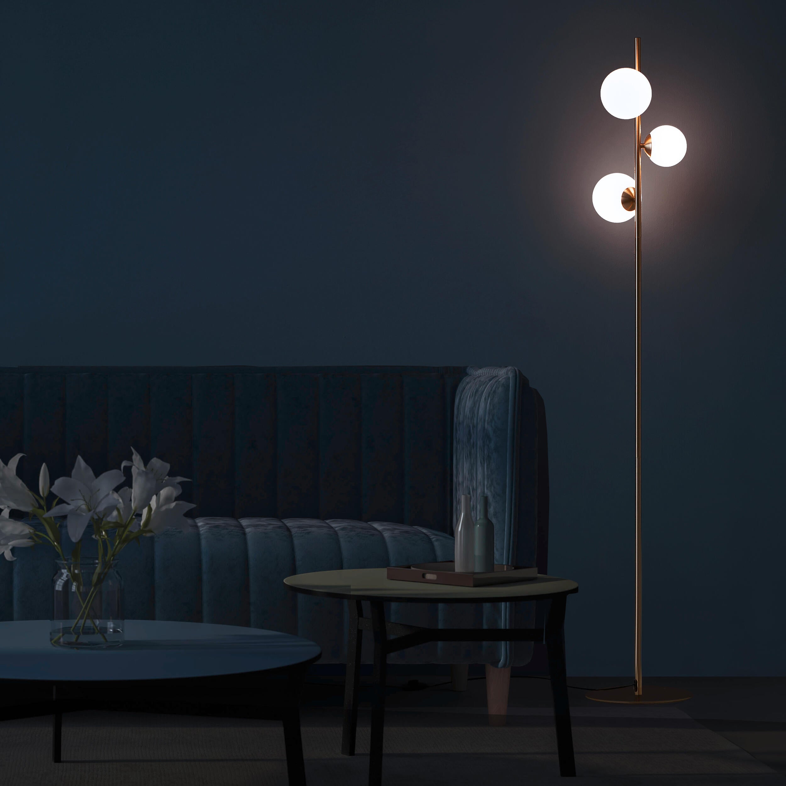 Candeeiro de pé G9 3 luzes 151 cm latão/vidro Inspire Callas - 17