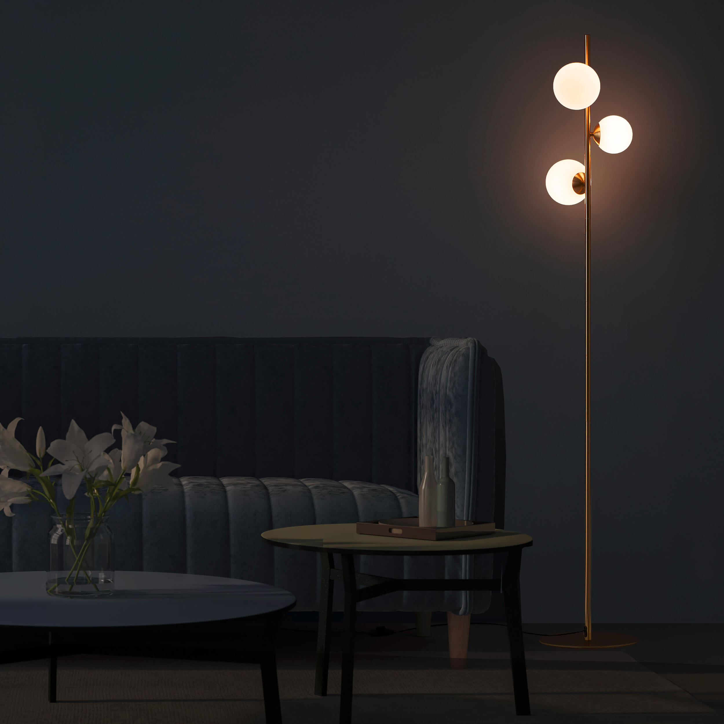 Candeeiro de pé G9 3 luzes 151 cm latão/vidro Inspire Callas - 18