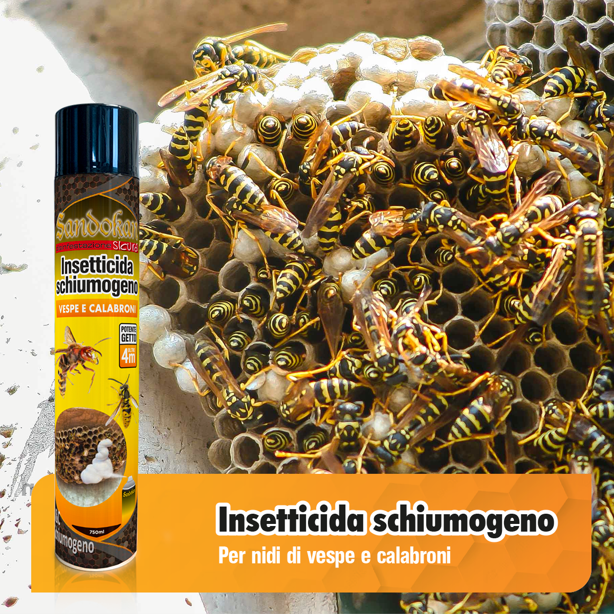 Insetticida schiuma per calabroni e vespa SANDOKAN 750 ml GETTO FINO A 4 METRI - 2