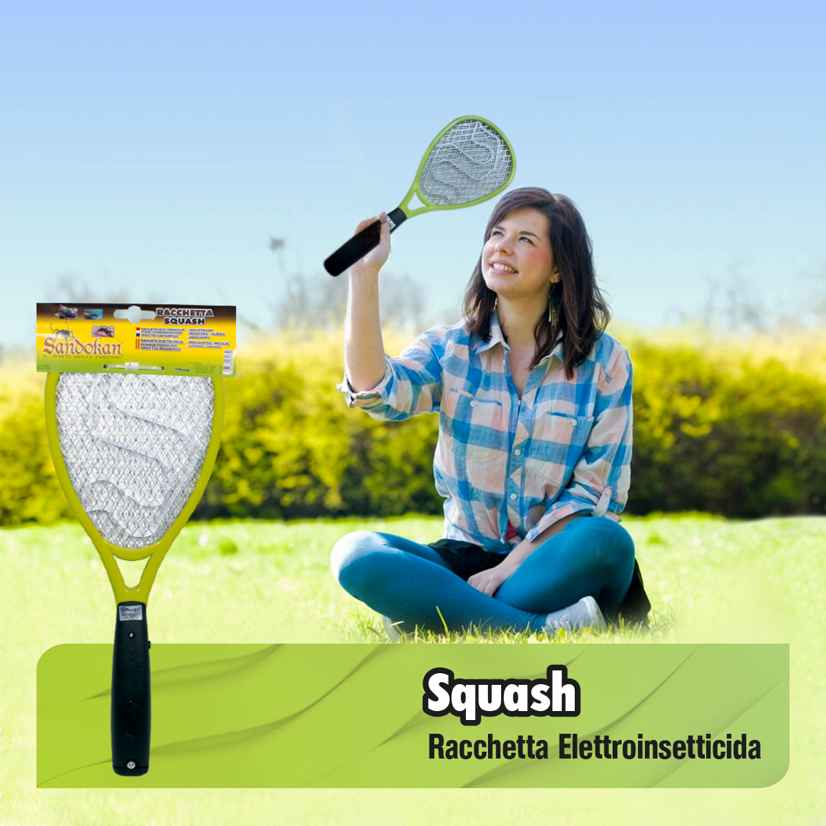 Racchetta elettrica trappola per cimice e mosche e ragni e zanzare SANDOKAN Squash - 2