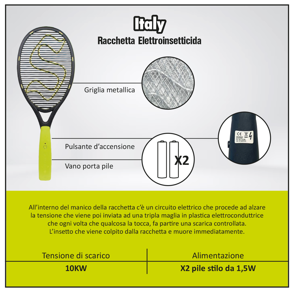 Racchetta elettrica trappola per cimice e mosche e zanzare SANDOKAN - 4