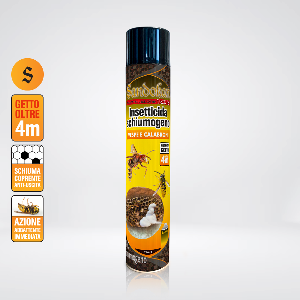 Insetticida schiuma per calabroni e vespa SANDOKAN 750 ml GETTO FINO A 4 METRI - 3