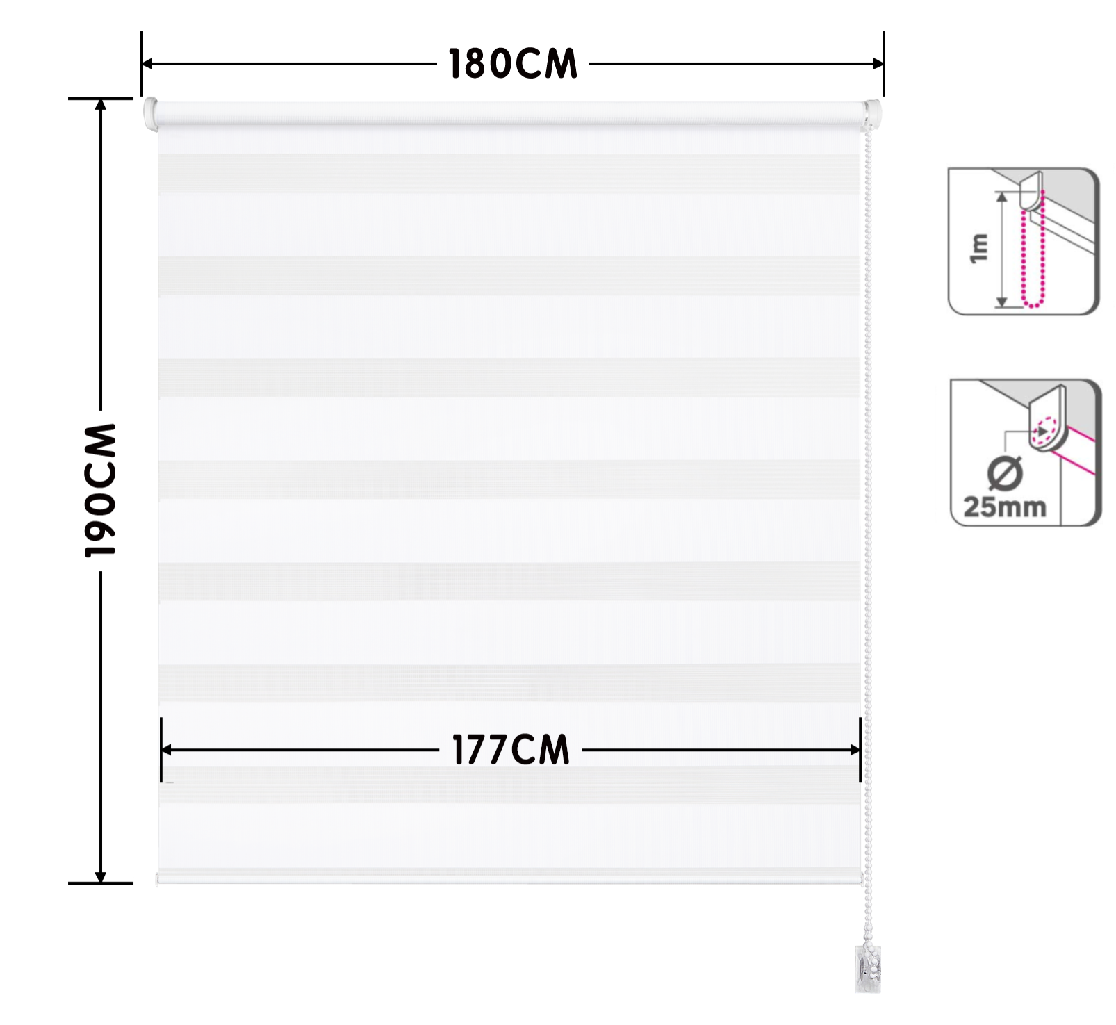 Estor enrollable noche/día 5% Rumba de 180x190 poliéster liso blanco INSPIRE con cadena - 8