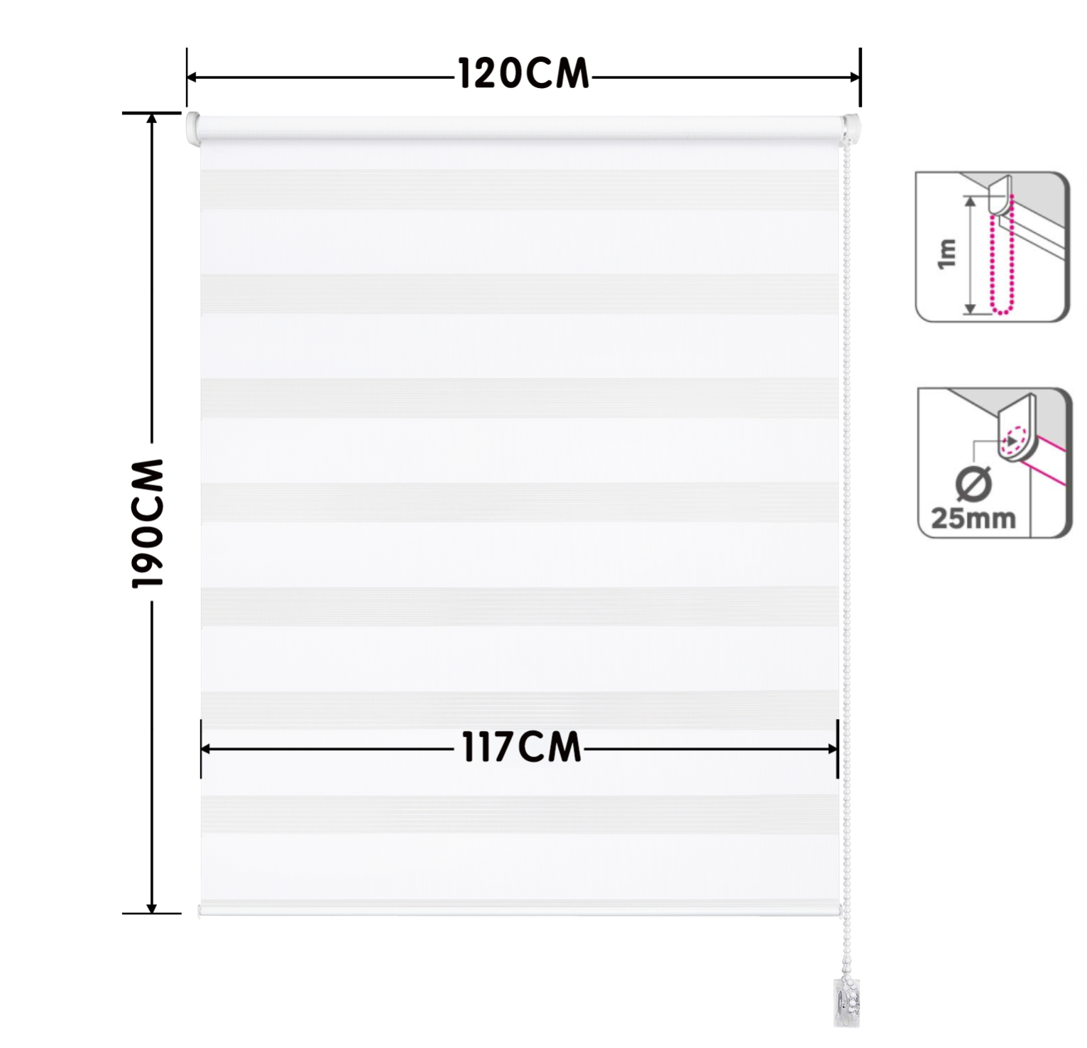 Estor enrollable noche/día Rumba de 120x190 poliéster liso blanco INSPIRE con cadena - 2