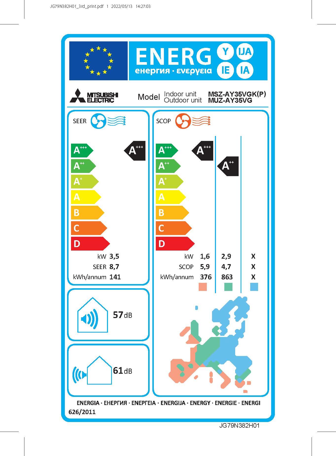 Unità interna condizionatore MITSUBISHI ELECTRIC 12000 BTU inverter WIFI A+++/A++ serie MSZ-AY35VGKP - 3