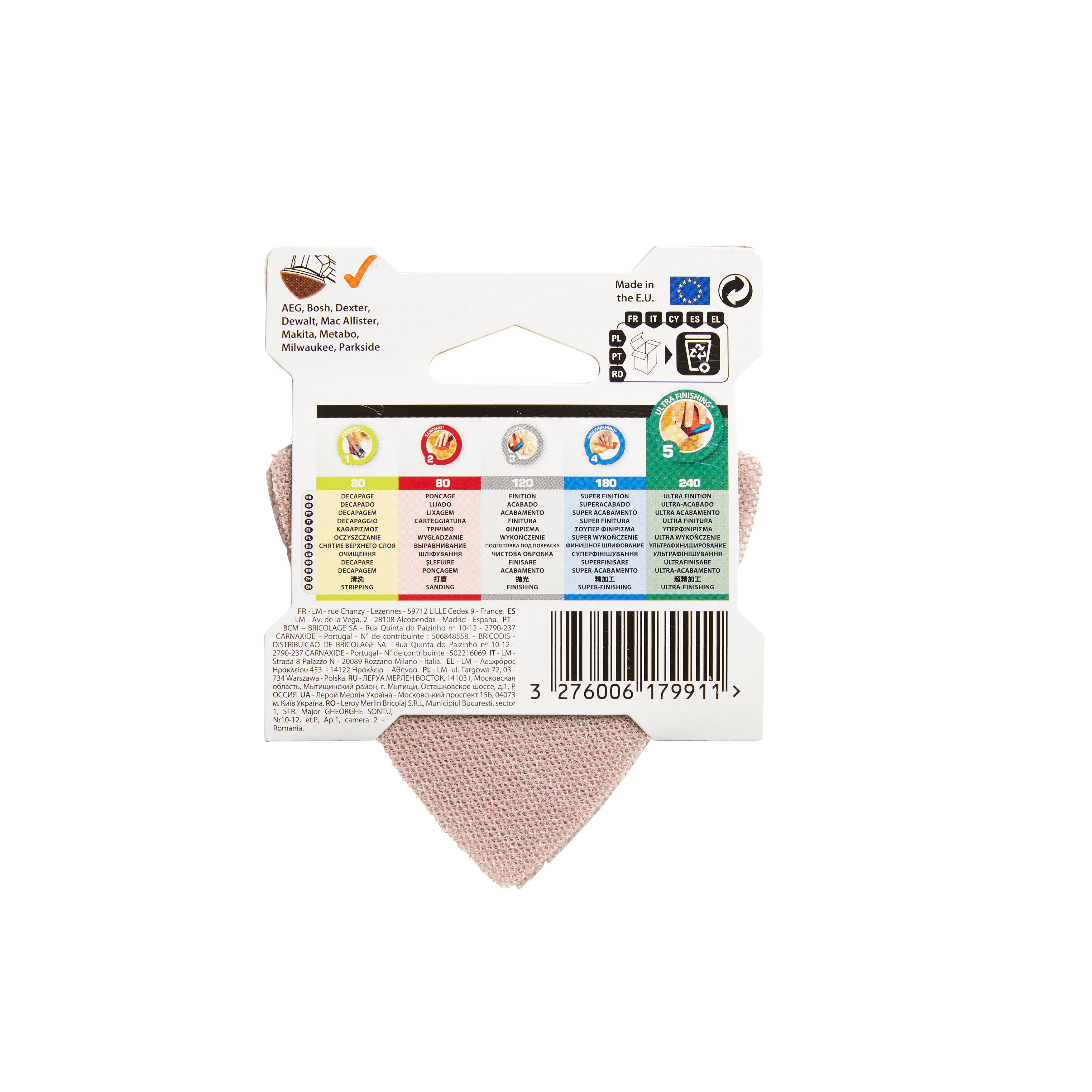 Lot de 3 papiers abrasifs delta DEXTER PRO l.93 x L.93 mm grain 240 - 3