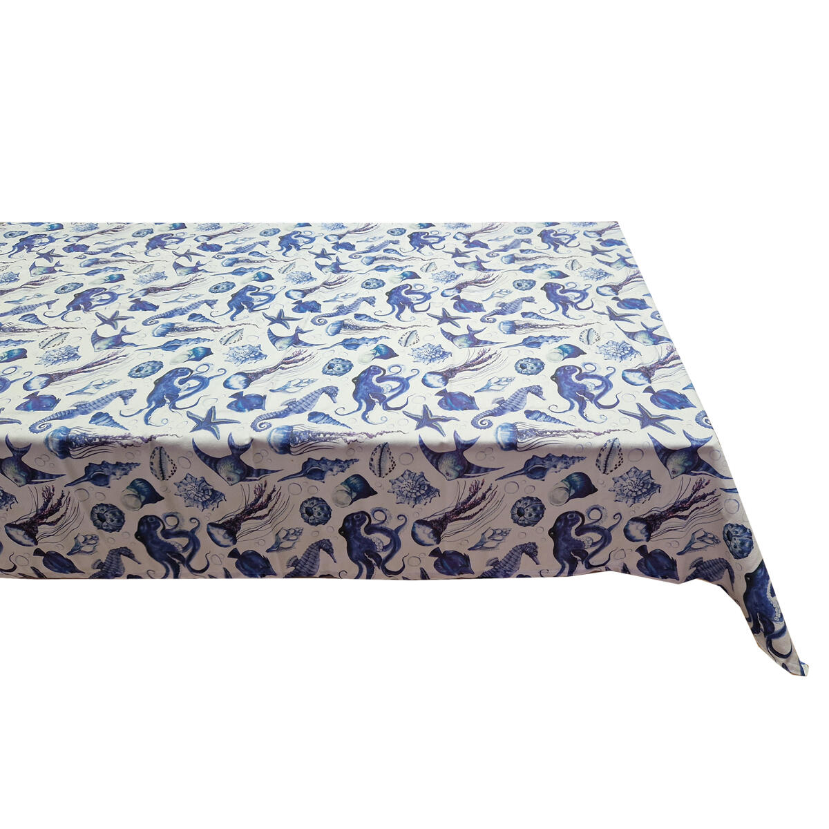 Tovaglia Misaya In Vinile Impermeabile, Quadri Bianchi E Blu, 152x213 Cm, Retro In Flanella