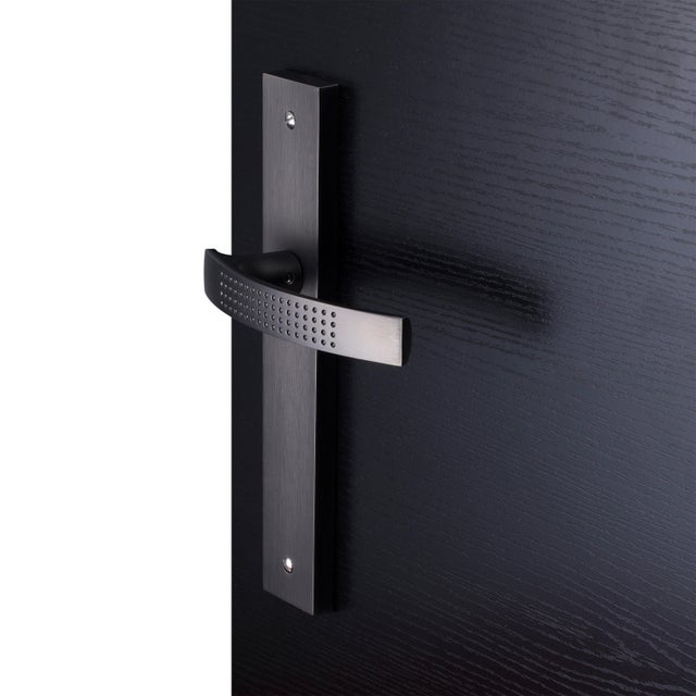 Poignée de porte sur plaque graphite mat entraxe 195 mm bec de cane ILDA x2