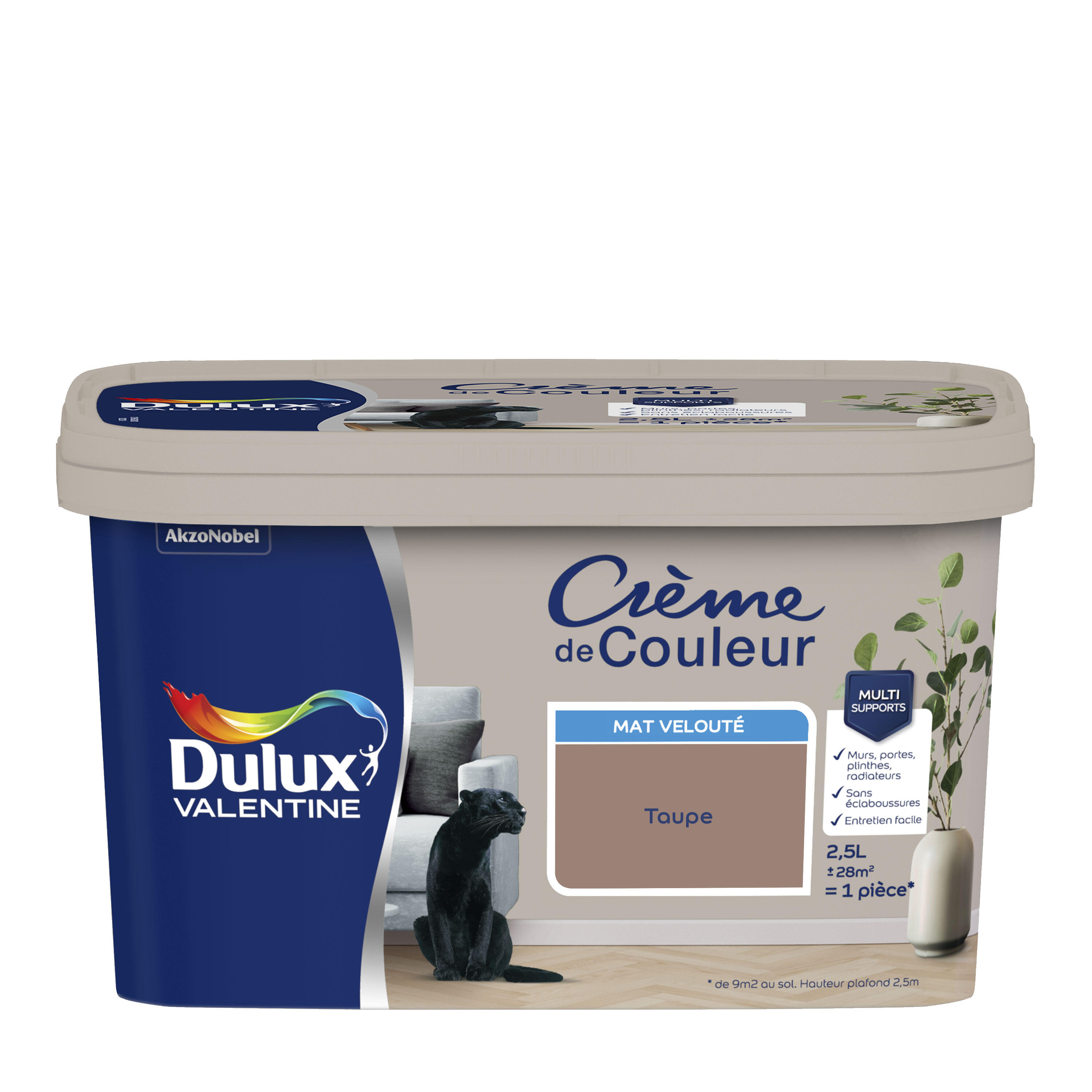 Peinture mur, boiserie taupe mat DULUX VALENTINE Crème de couleur 2.5L - 8