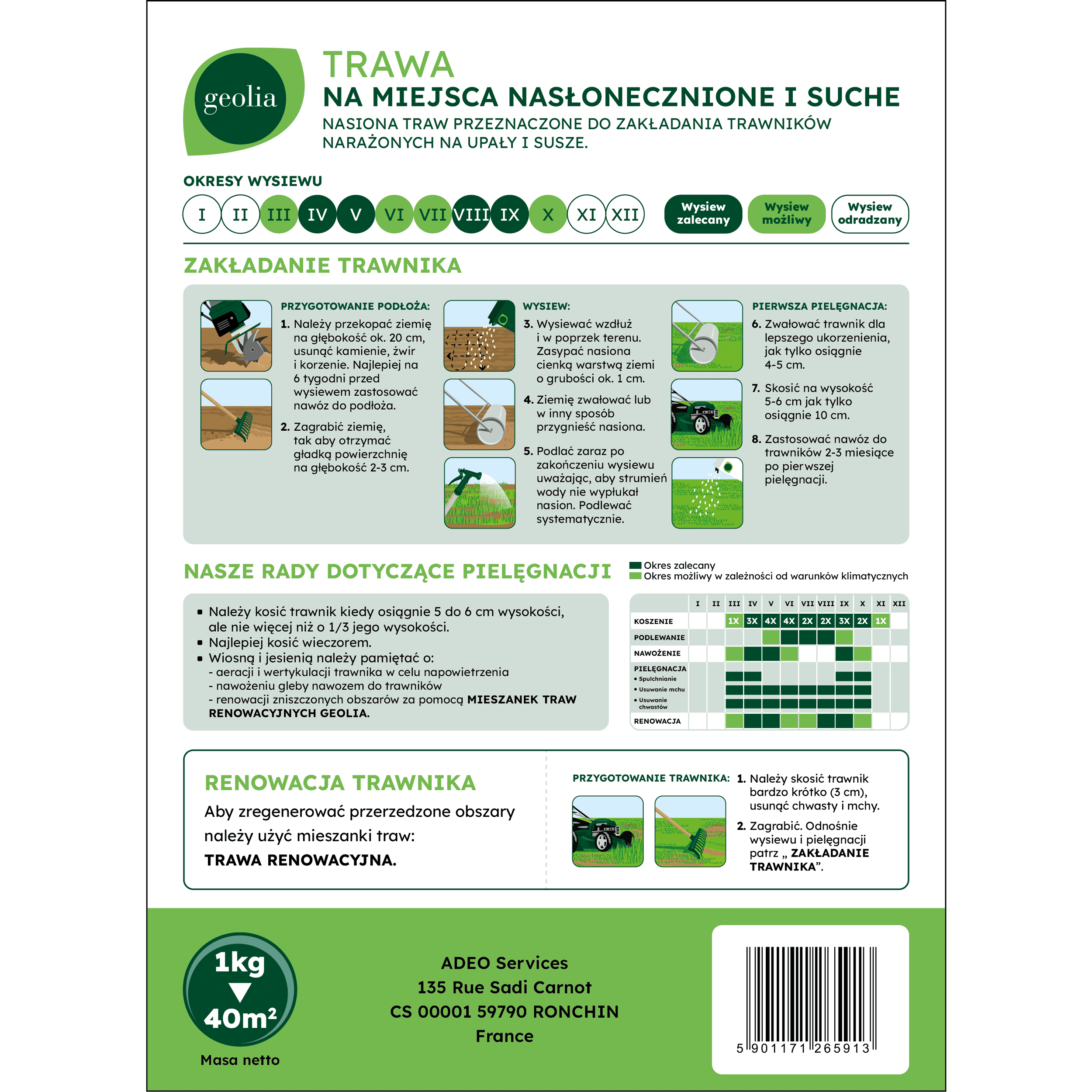 Nasiona trawy na miejsca nasłonecznione + mikoryza 1kg Geolia - 4