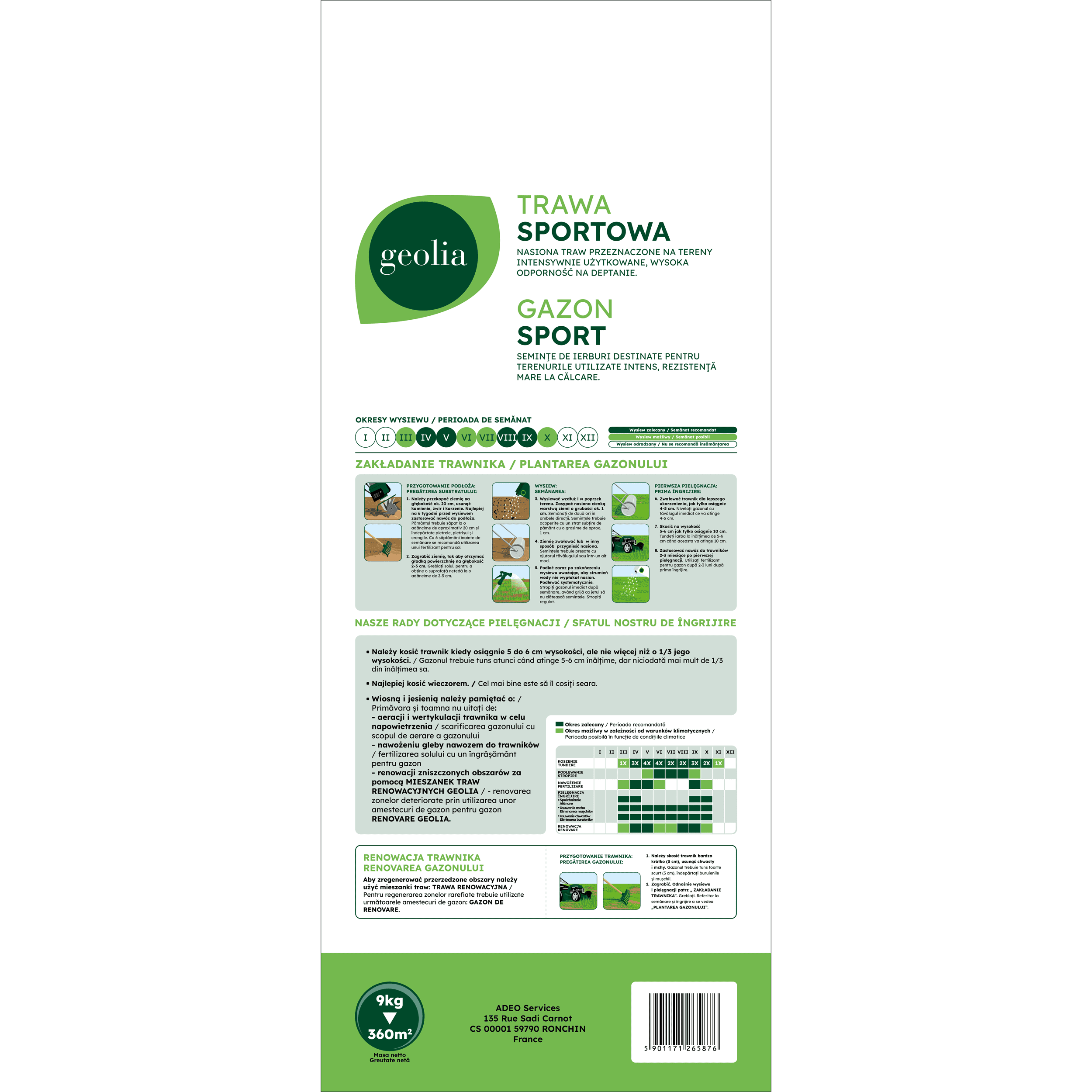 Nasiona trawy na tereny sportowe + mikoryza 9kg Geolia - 5