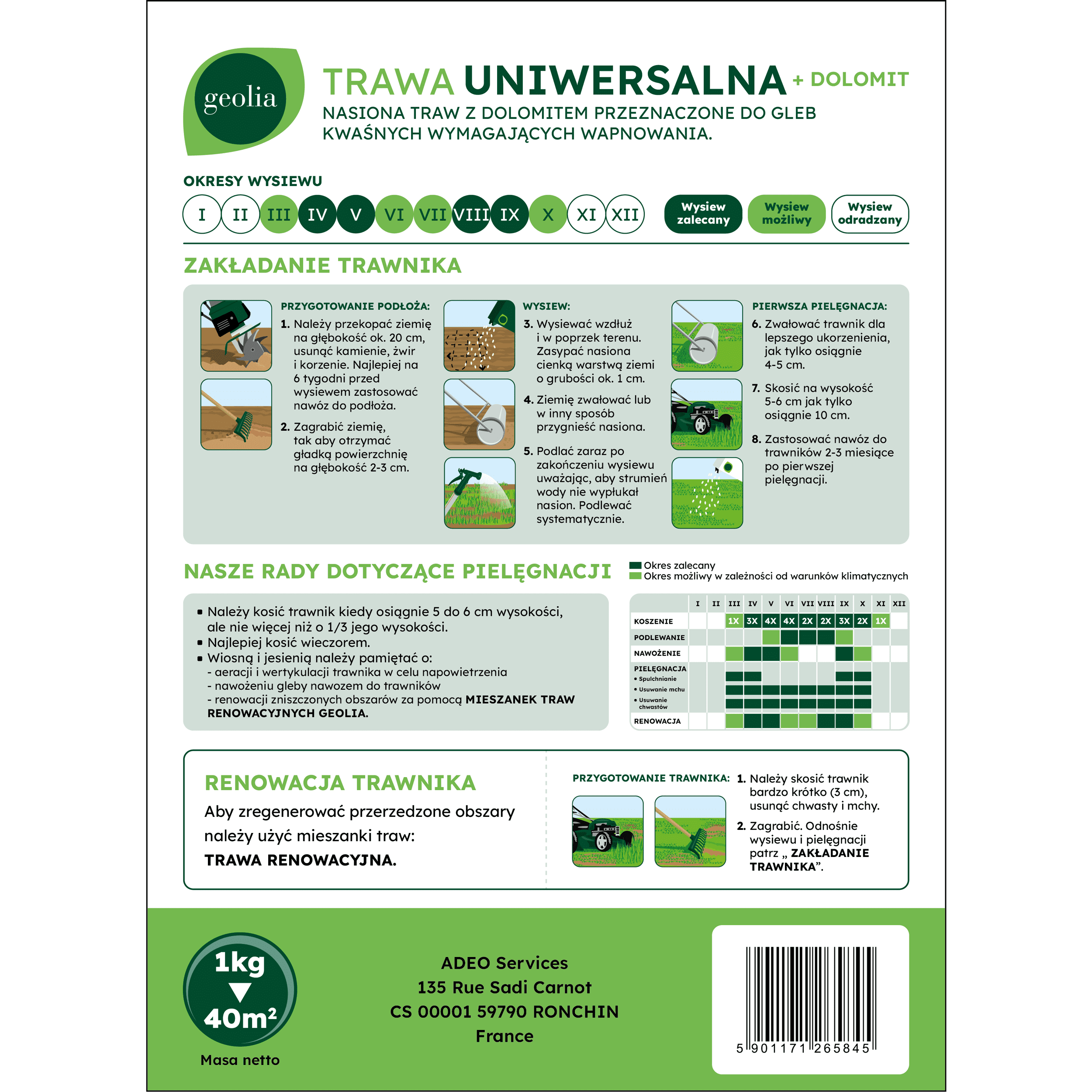 Nasiona trawy uniwersalnej + mikoryza + dolomit 1kg Geolia - 3