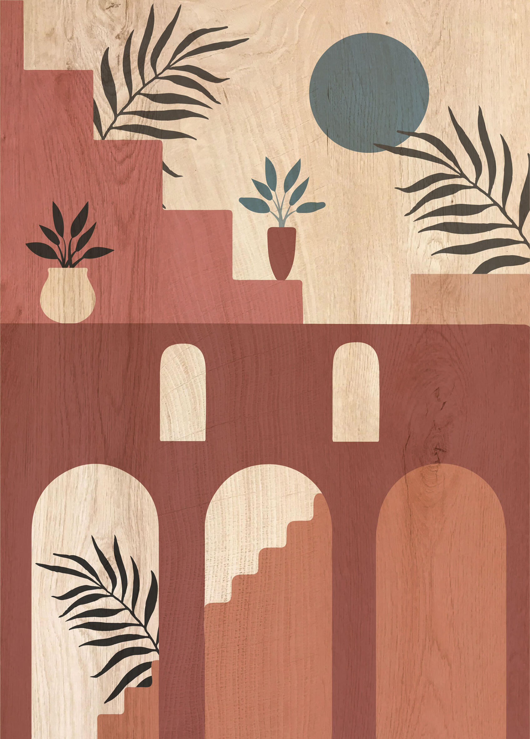 Objeto decorativo sin marco Abstracto rectangular de 30 x 42 cm. MDF Architecture marrón - 6