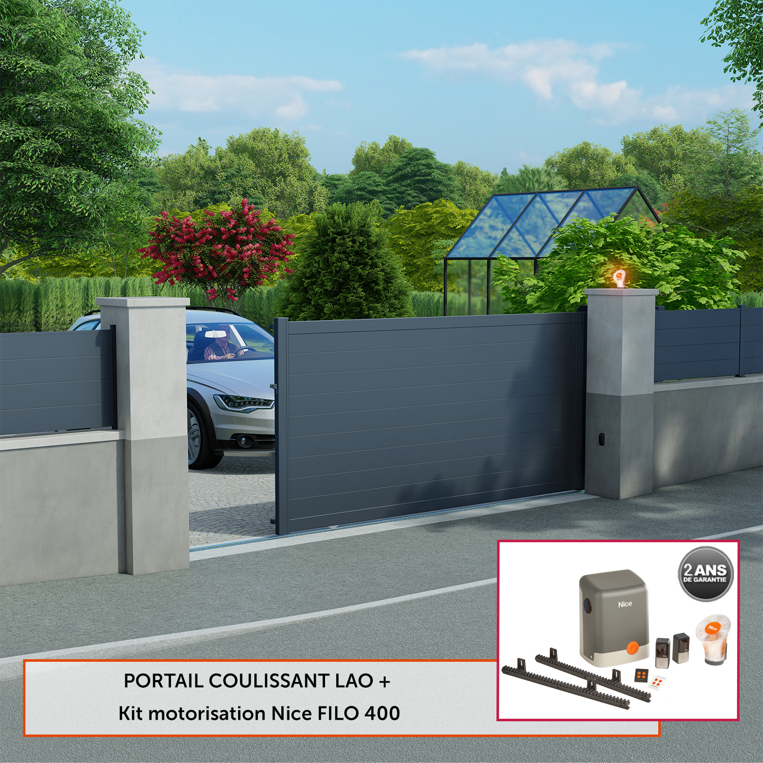 Portail coulissant motorisé aluminium Lao gris nice Klos up!, l.412 x H — free download