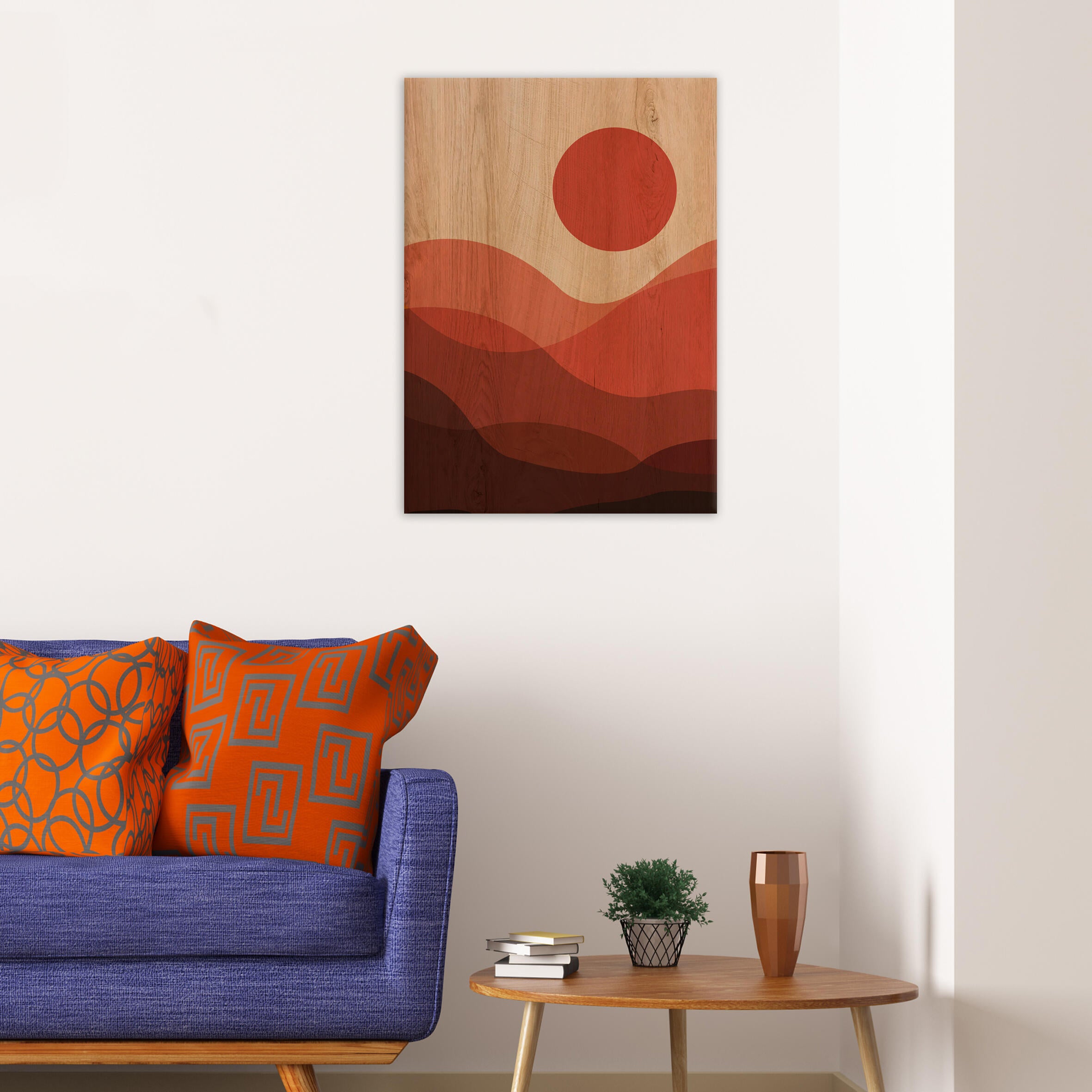 Objeto decorativo sin marco Abstracto rectangular de 30 x 42 cm. MDF Desert Sunset marrón - 5