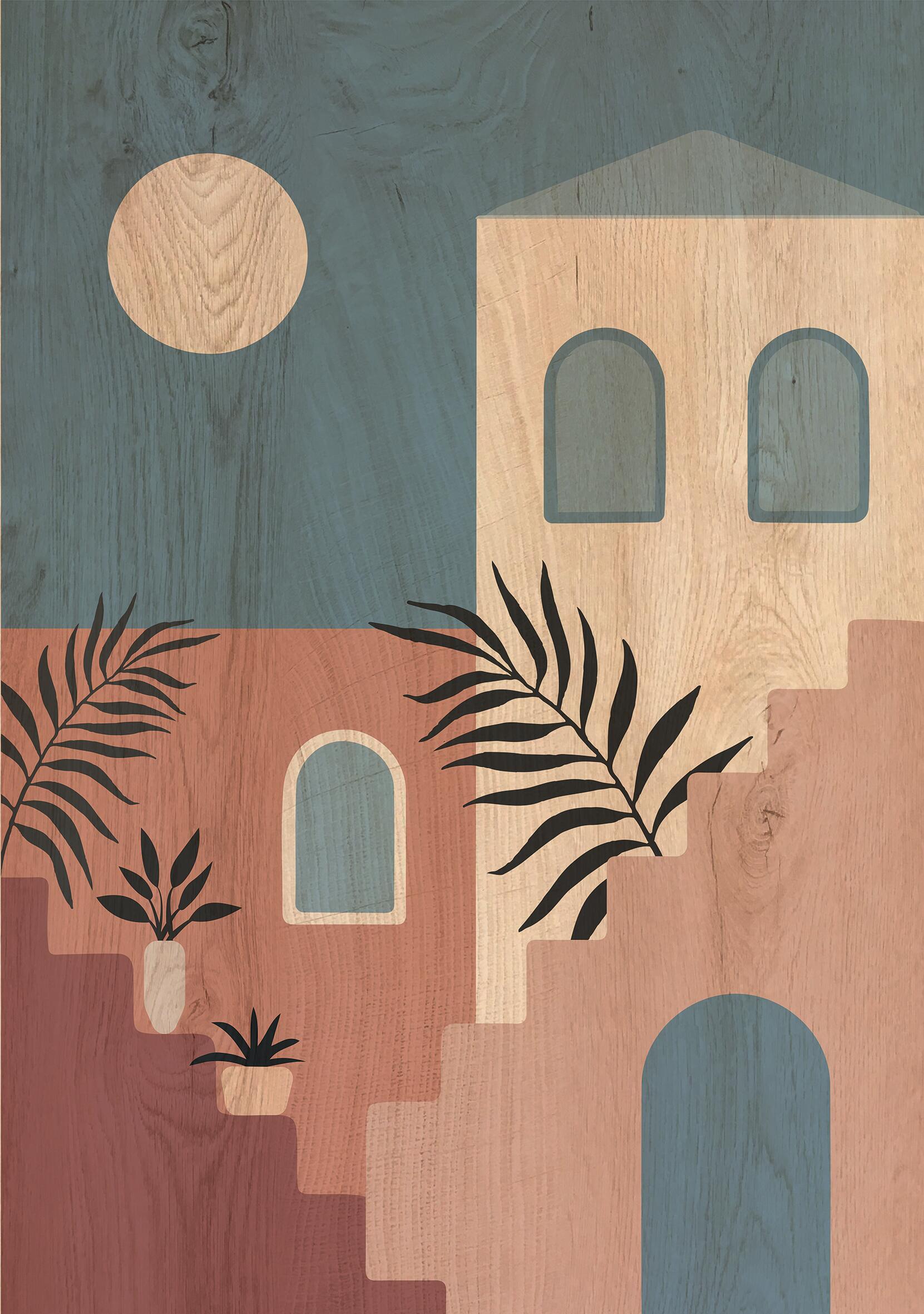 Objeto decorativo sin marco Abstracto rectangular de 30 x 42 cm. MDF Architectures Stairs marrón - 6