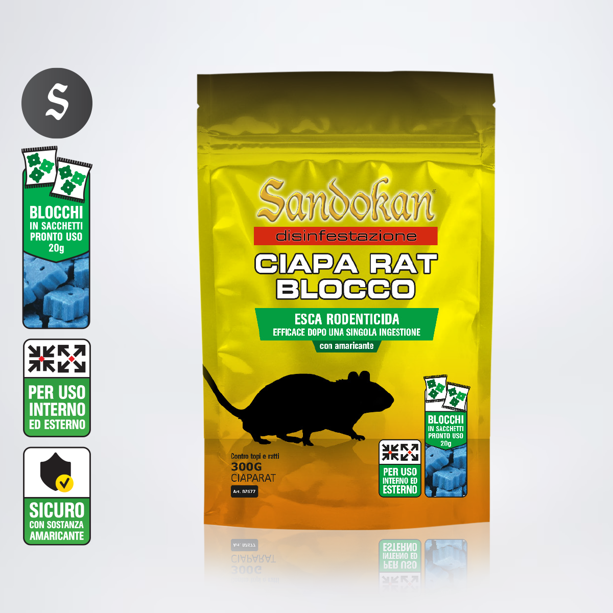 Esca per ratto e topo SANDOKAN Ciapa Rat Blocco 300gr 300 g - 3