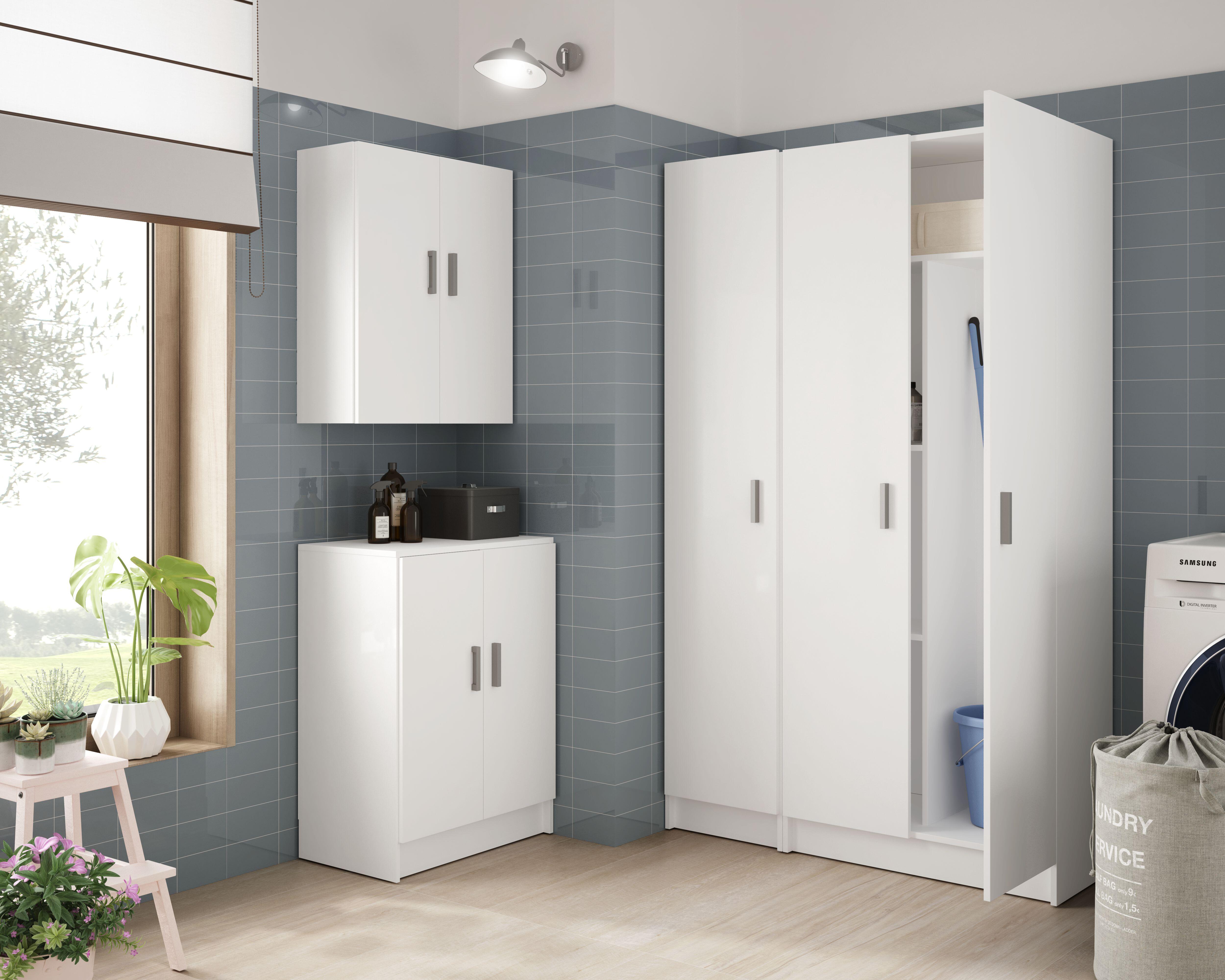 Armario de colgar de tablero de partículas aglomeradas con 2 puertas y 2 baldas en blanco 60x59x27cm - 3