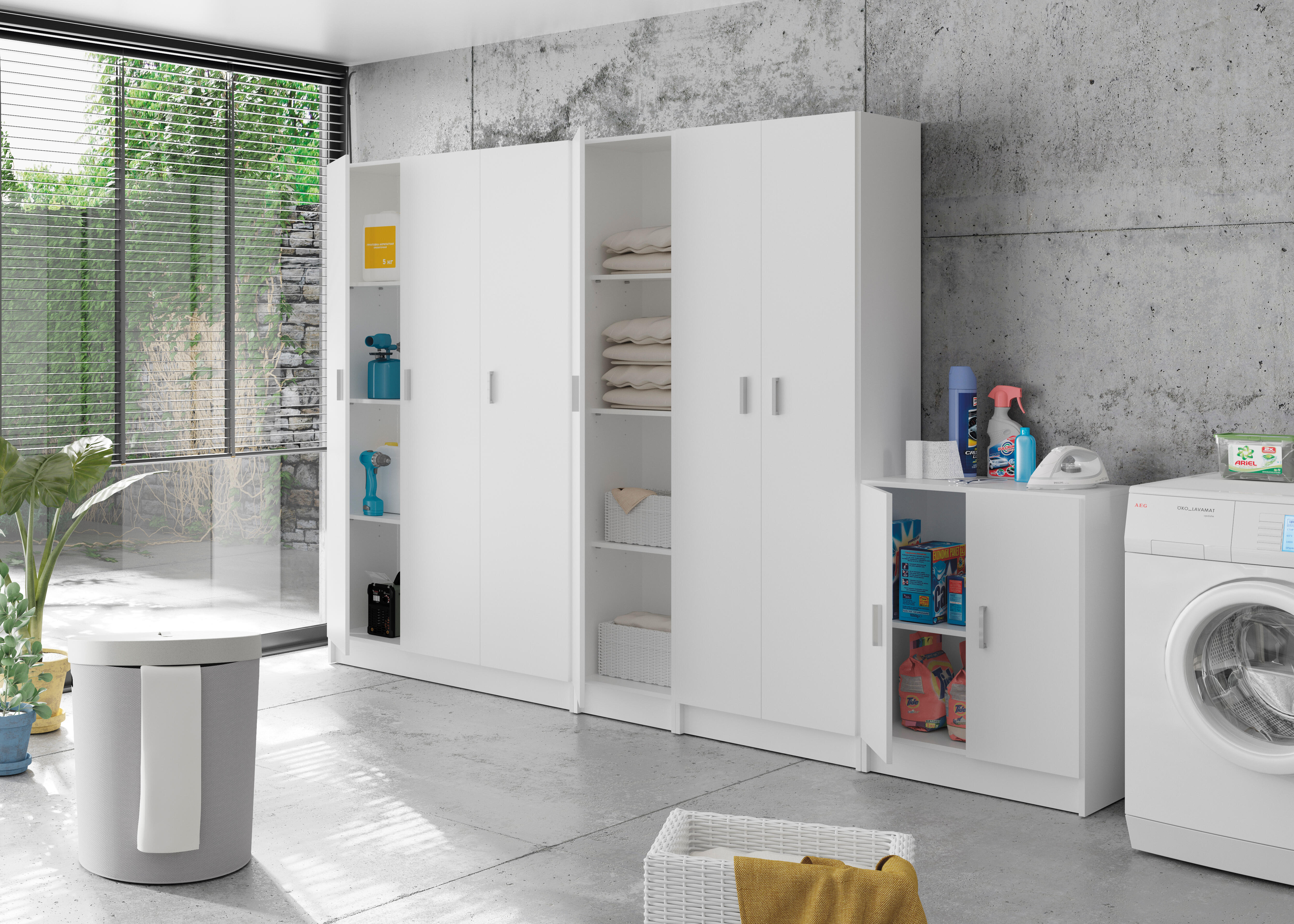Armario escobero multiusos 180x109x37 cm, 3 puertas, 4 estantes regulables - 4