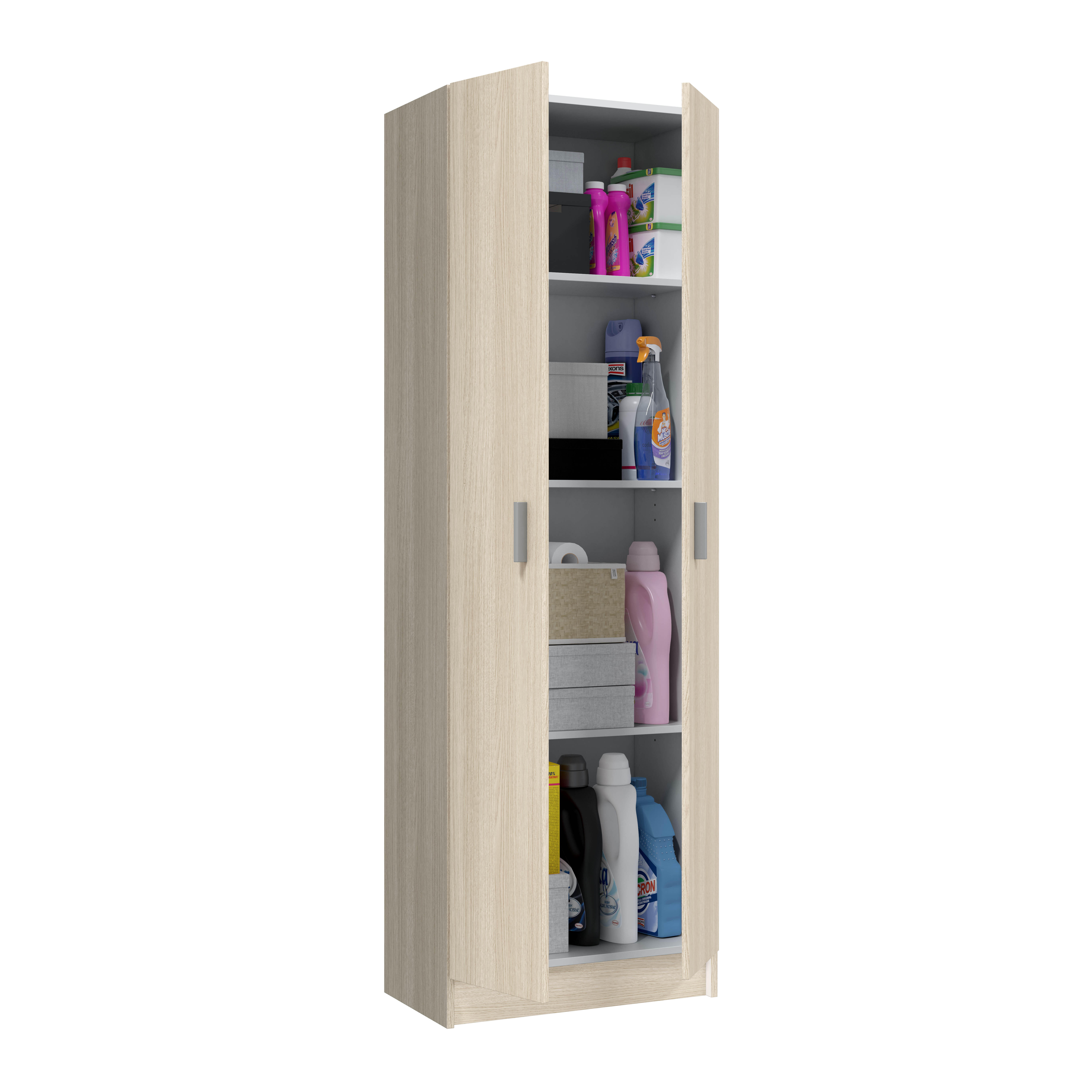 Armario alto baldas de tablero de partículas aglomeradas con 2 puertas y 3 baldas en roble 180x59x37cm