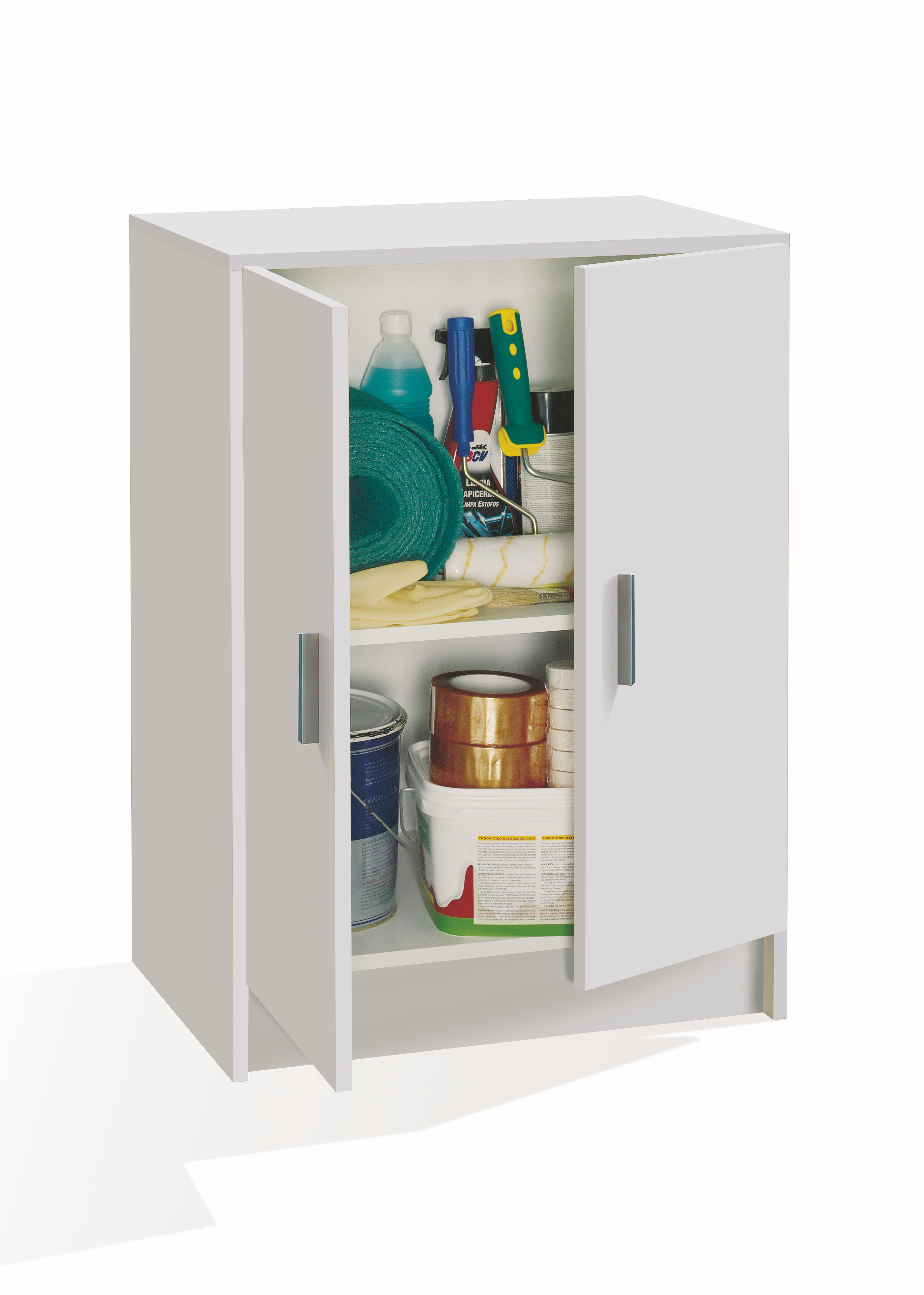 Armario bajo de tablero de partículas aglomeradas con 2 puertas y 1 baldas en blanco 80x59x37cm