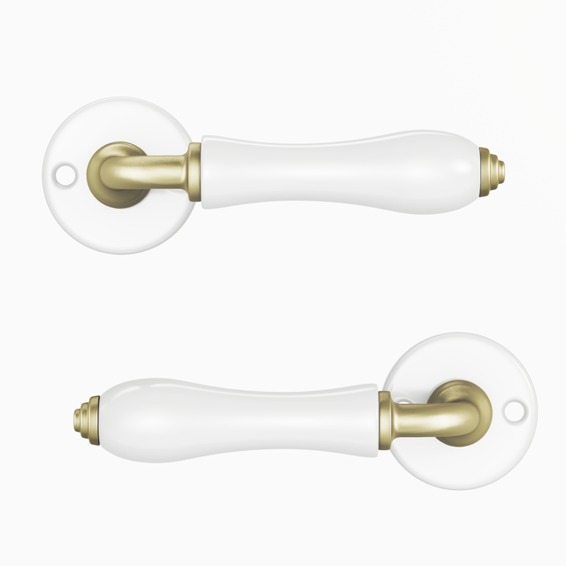 Puxador de porta roseta porcelana branca brilhante e dourado Inspire Maya