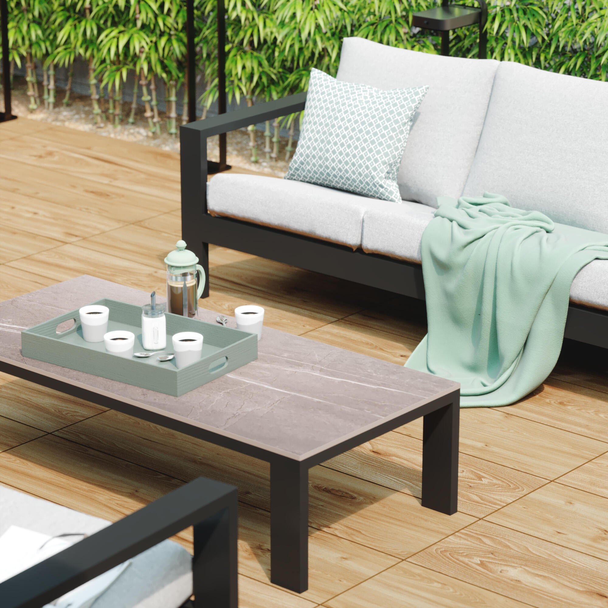 Set de porche naterial olympia de aluminio gris para 5 personas