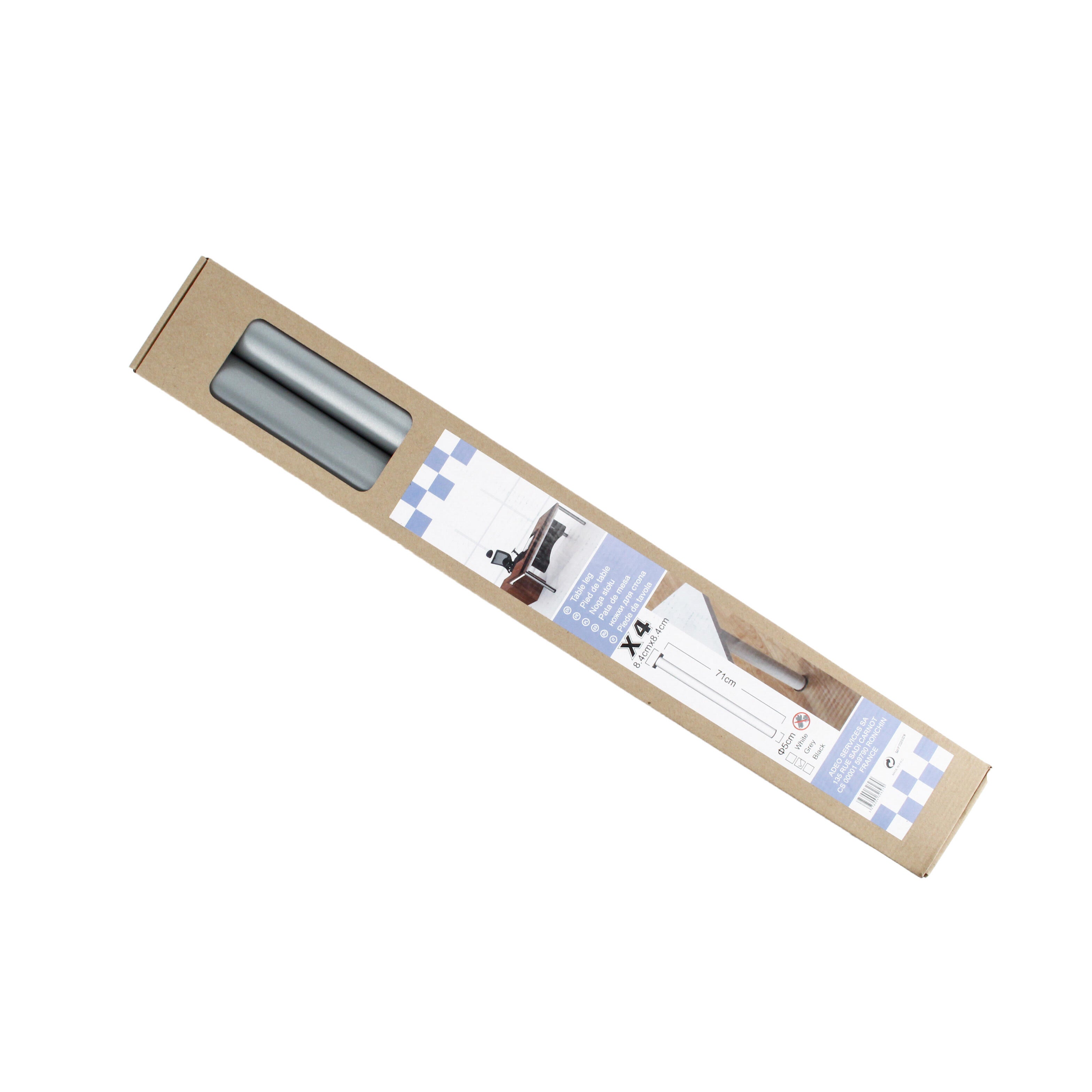 4 pieds de table cylindriques gris, diamètre 5 cm x hauteur 71 cm - 2