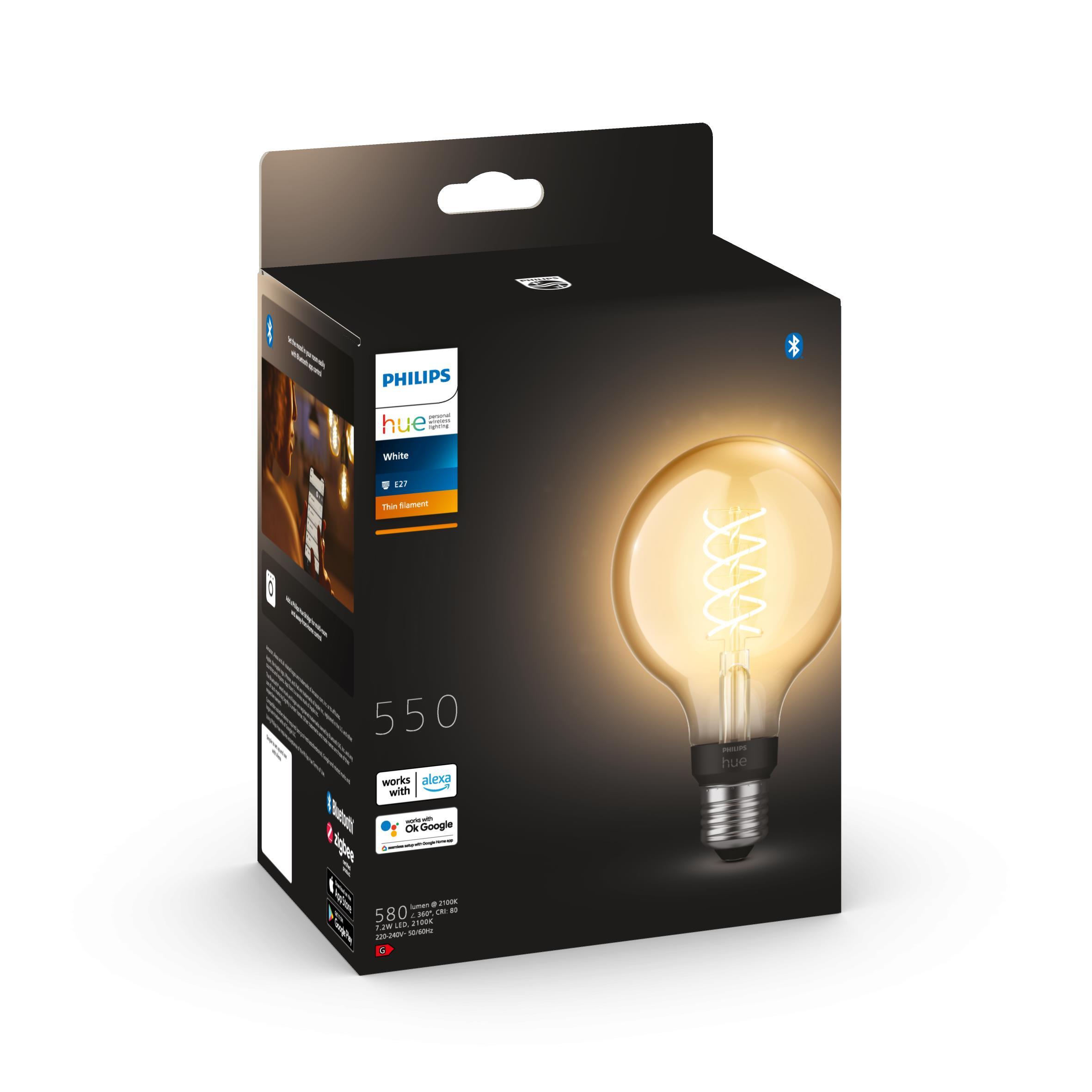 Lampadina LED 34300900, E27 globo, trasparente, luce calda, 7W = 550 LM (equiv 40 W) classe energetica G dimmerabile, PHILIPS HUE - 3