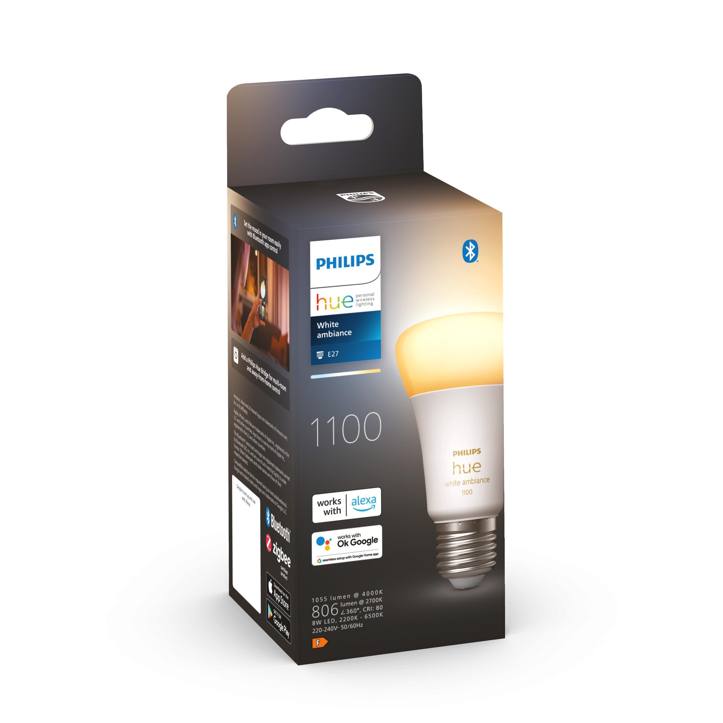 Lampadina smart Hue White Ambiance, LED, E27 goccia, trasparente, cct, 8W= 1055 LM (equiv 75 W), 200° dimmerabile, PHILIPS HUE - 3
