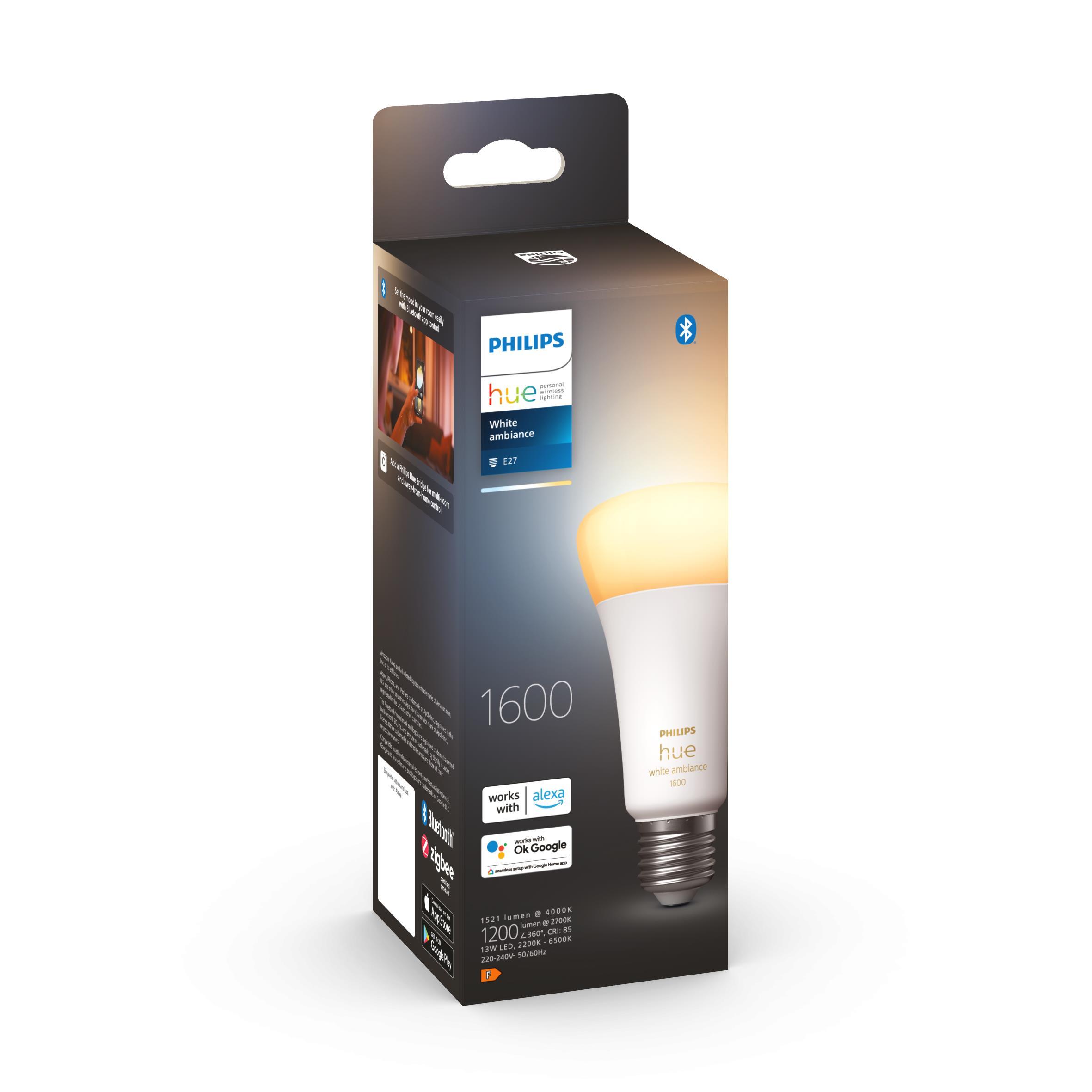 Lampadina smart Hue White Ambiance, LED, E27 goccia, trasparente, cct, 13W= 1521 LM (equiv 100 W), 200° dimmerabile, PHILIPS HUE - 3