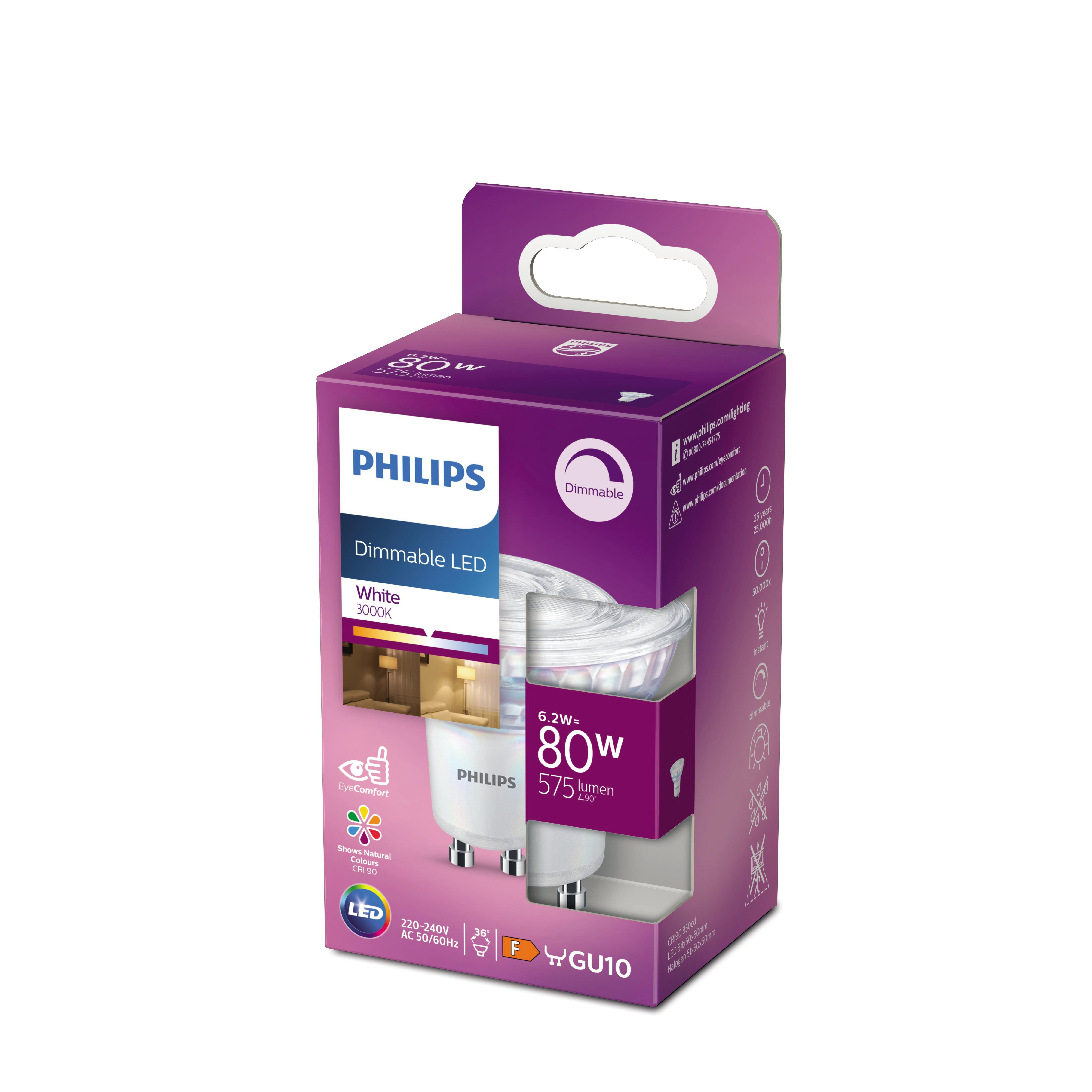 Lampadina LED, GU10 faretto, trasparente, 80W = 575 LM classe energetica A dimmerabile, PHILIPS - 2