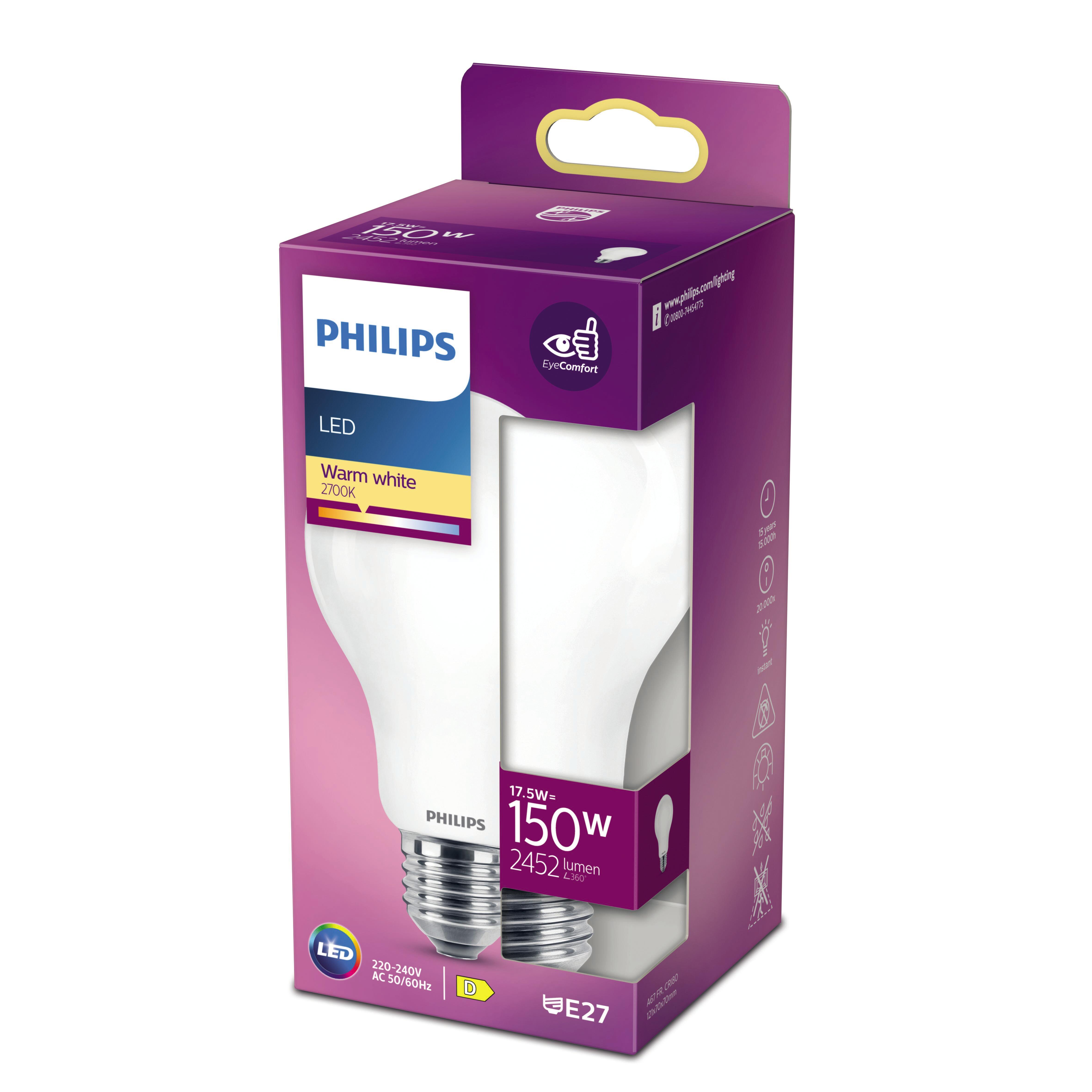 Lampadina LED, E27 goccia, opaco, 150W = 2452 LM (equiv 150 W), 360°, PHILIPS - 2