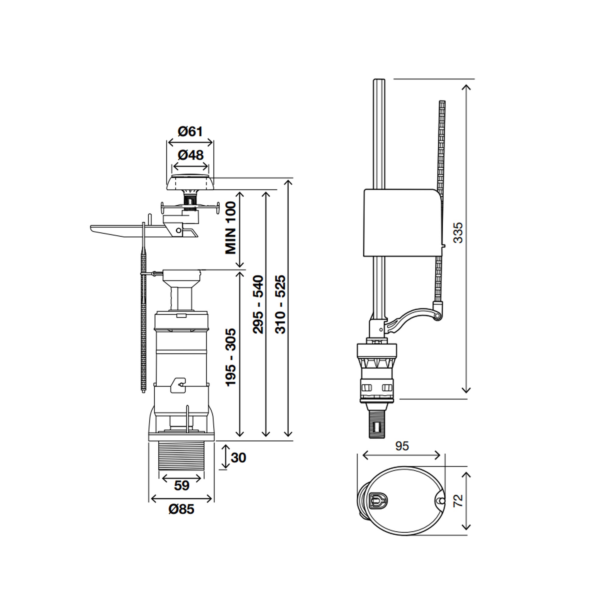 Kit autoclismo OLI DESCARGA SIMPLES 3/8'' INFERIOR - 2