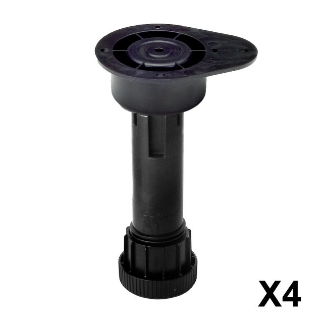 Lot de 4 pieds DELINIA en plastique noir, 10 cm, à visser