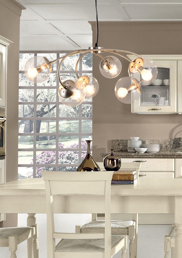 Lampadario Neoclassico Yona nichel paralume trasparente 6x E14 Ø71cm NOVECENTO