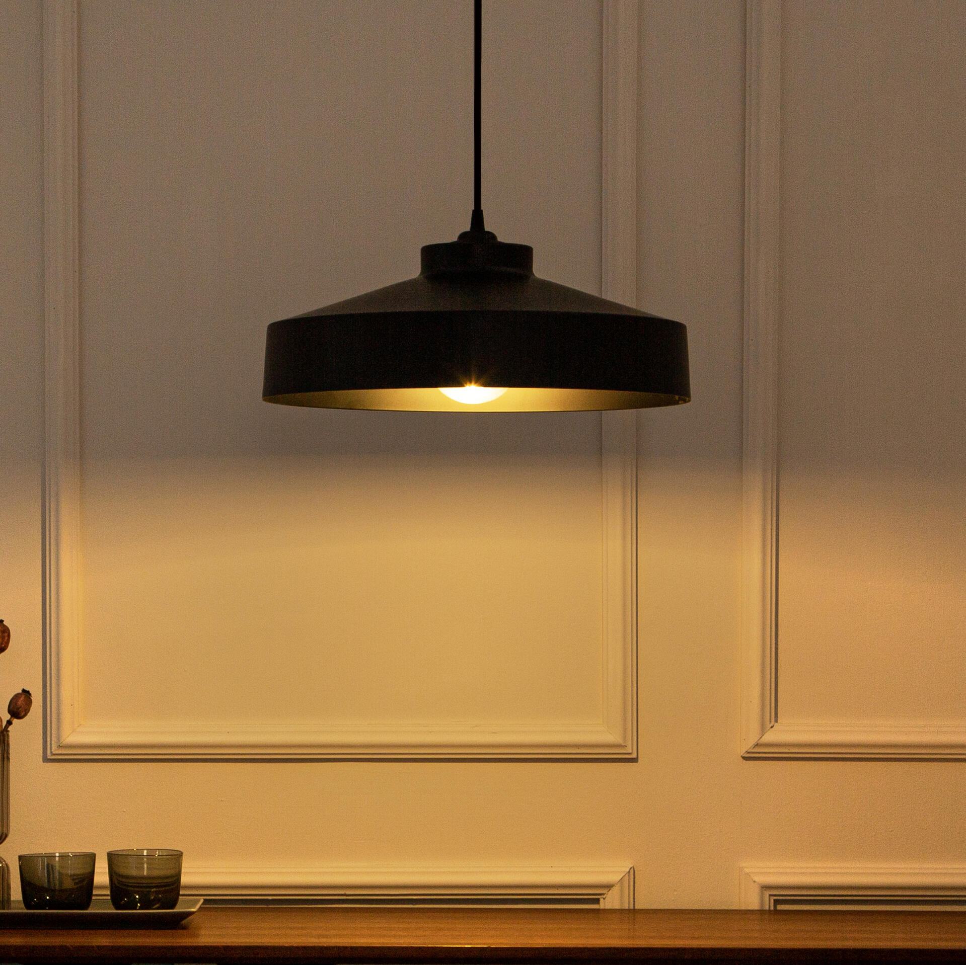 Lámpara de techo colgante de acero negra 1 luz e27 archi 41 cm y altura regulable