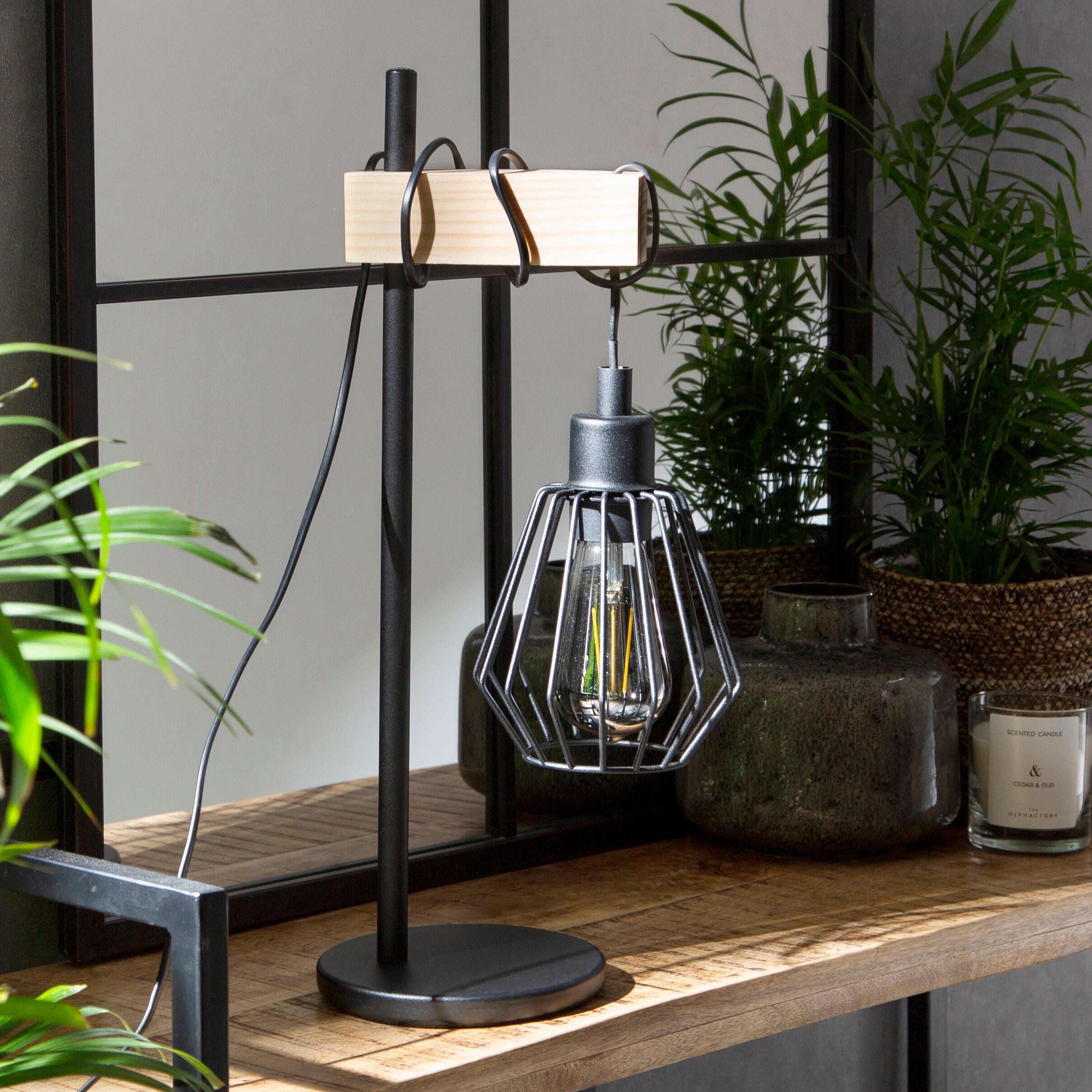 Candeeiro de mesa TABODI E27 METAL MATE PRETO/MADEIRA NATURAL - 22