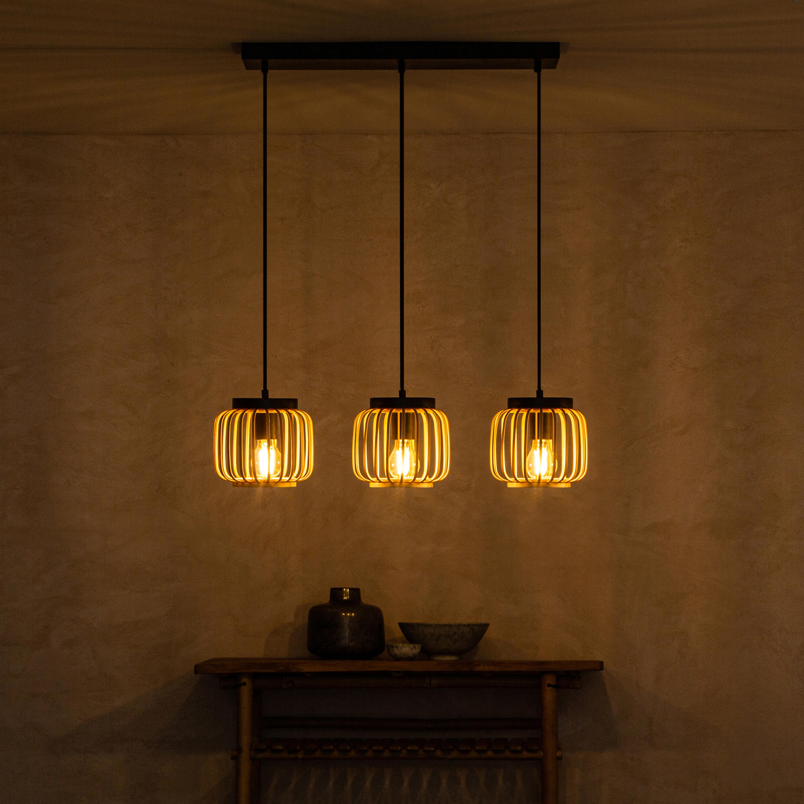 Candeeiro de teto suspenso INSPIRE PECAN E27 3 LÂMPADAS METAL MATE PRETO/BAMBU - 17