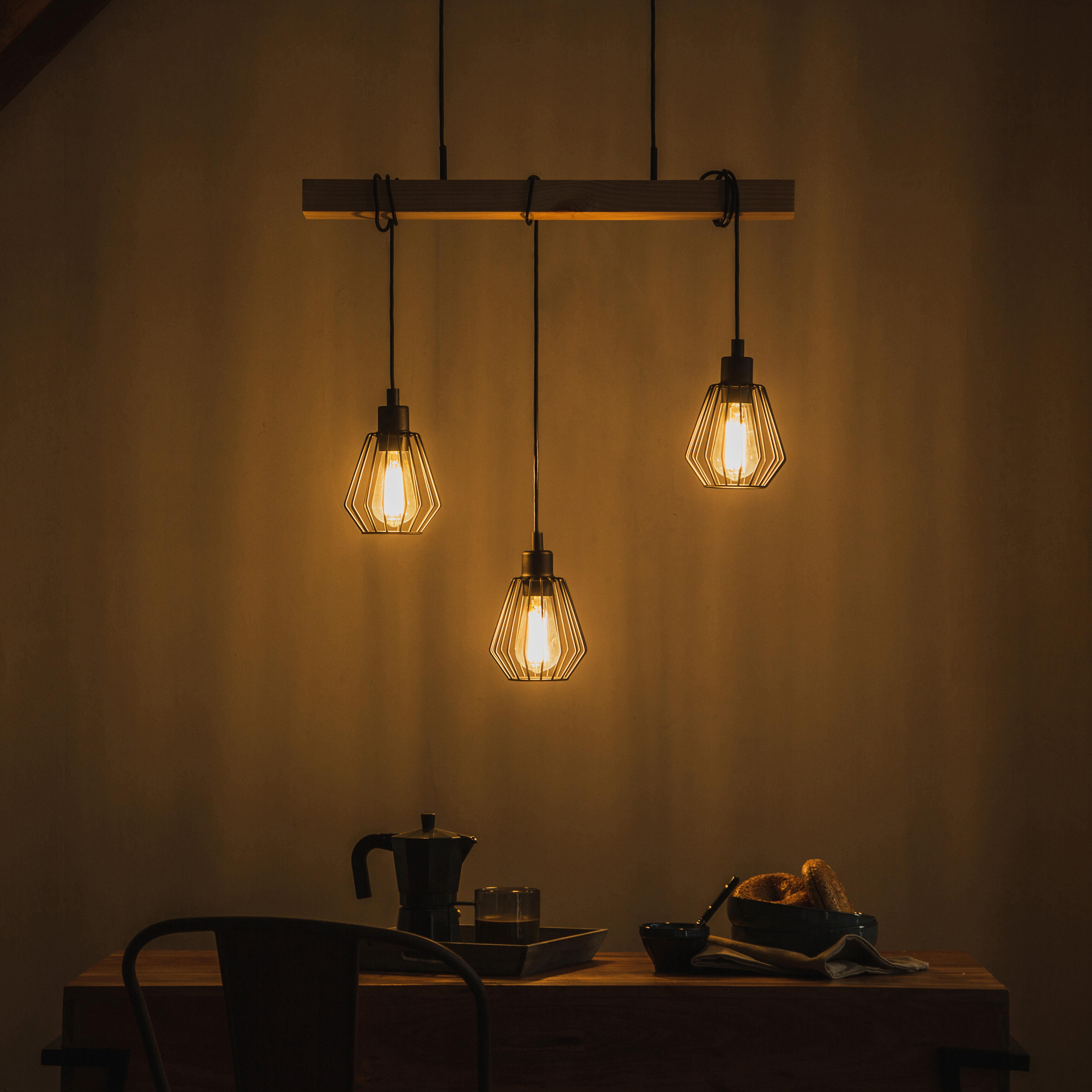 Candeeiro de teto suspenso INSPIRE TABODI E27 3 LUZES METAL/MADEIRA PRETO - 21